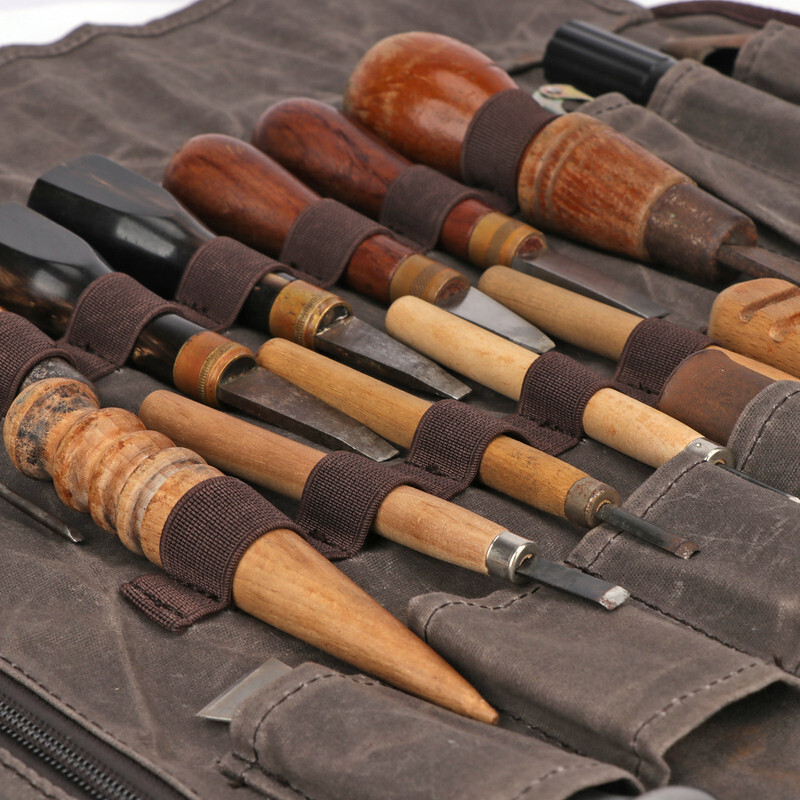 TOURBON Roll Carving Tool Organizer Bag Storage Holder Zip Pouch Wax Canvas US