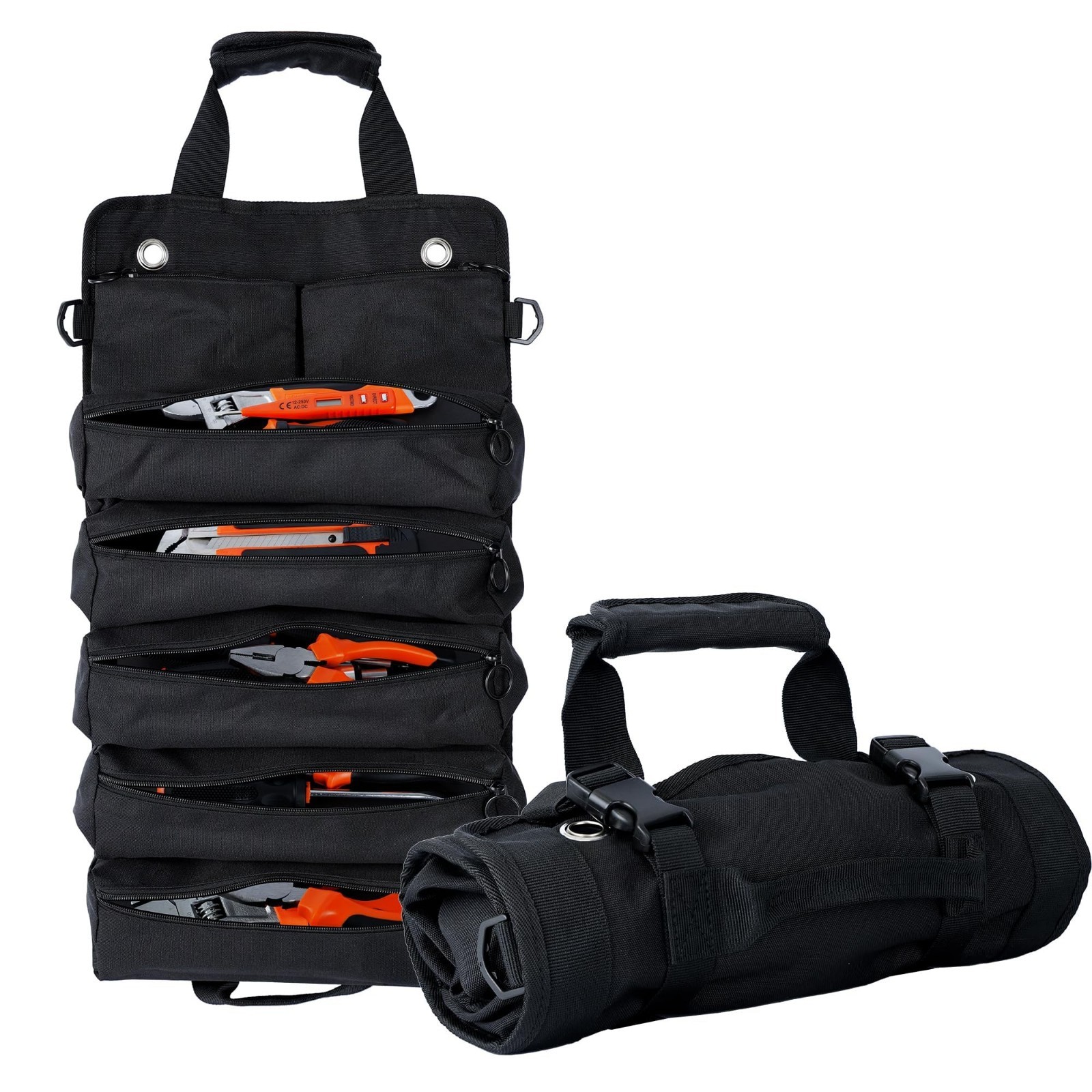 Heavy Duty Portable Tool Bag – Foldable Roll Up Organizer with 5 Compartments &