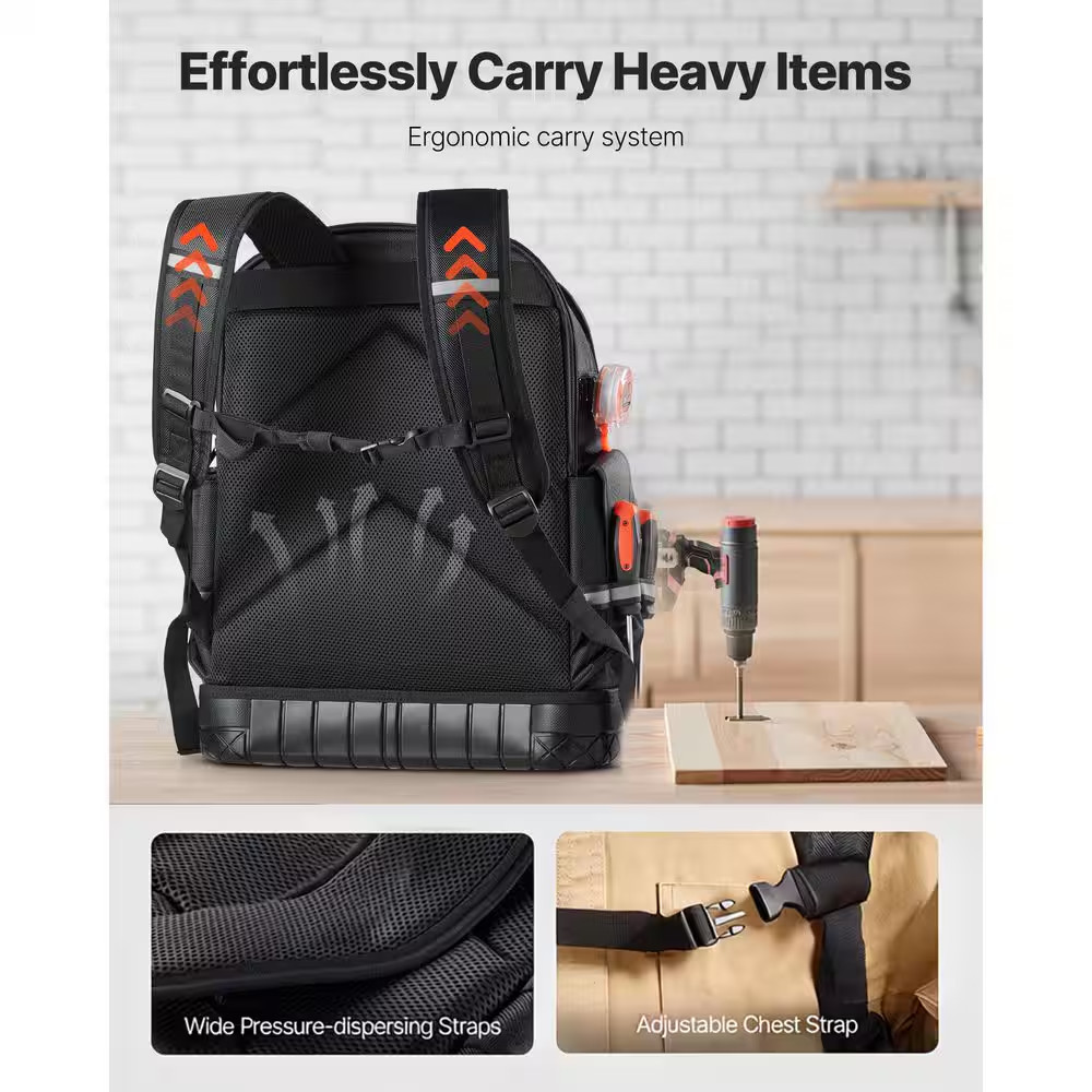 Tool Backpack, 64 Pockets, Heavy-Duty Tools Storage Organizer Work Bags with Lap