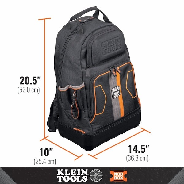 Klein Tools 62201Mb Tool Backpack, Black/Orange, 1680D Ballistic Weave Body;