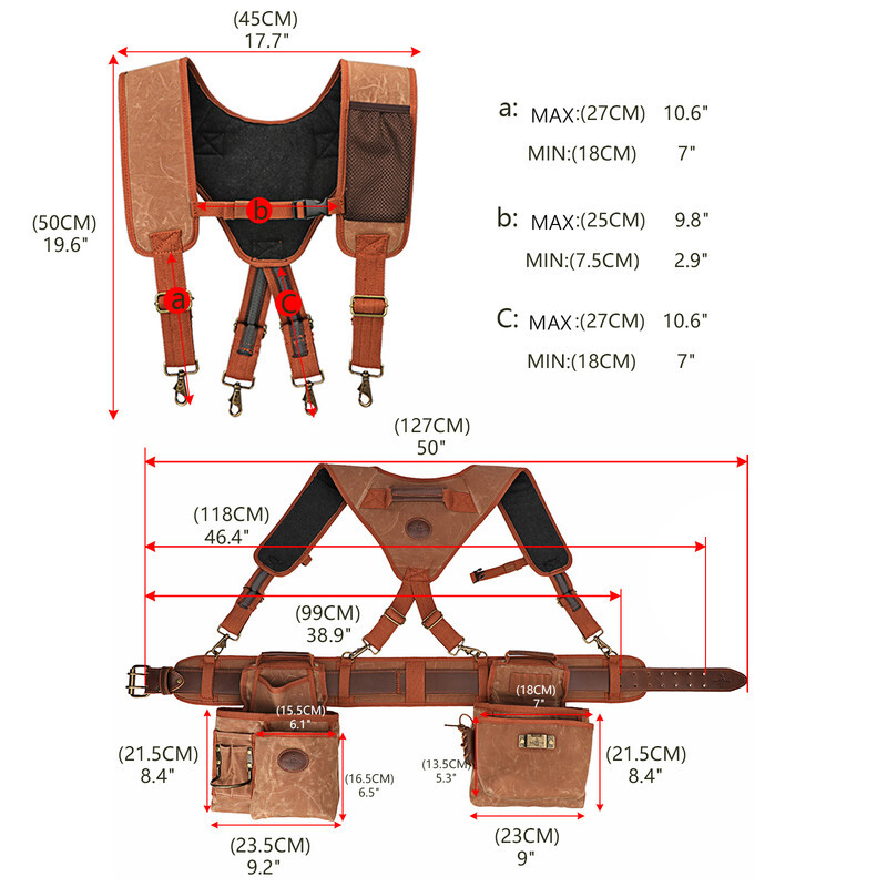 TOURBON Electrician/Carpenter/Framer Tool Contractor Vest Suspender Rig Beltbag