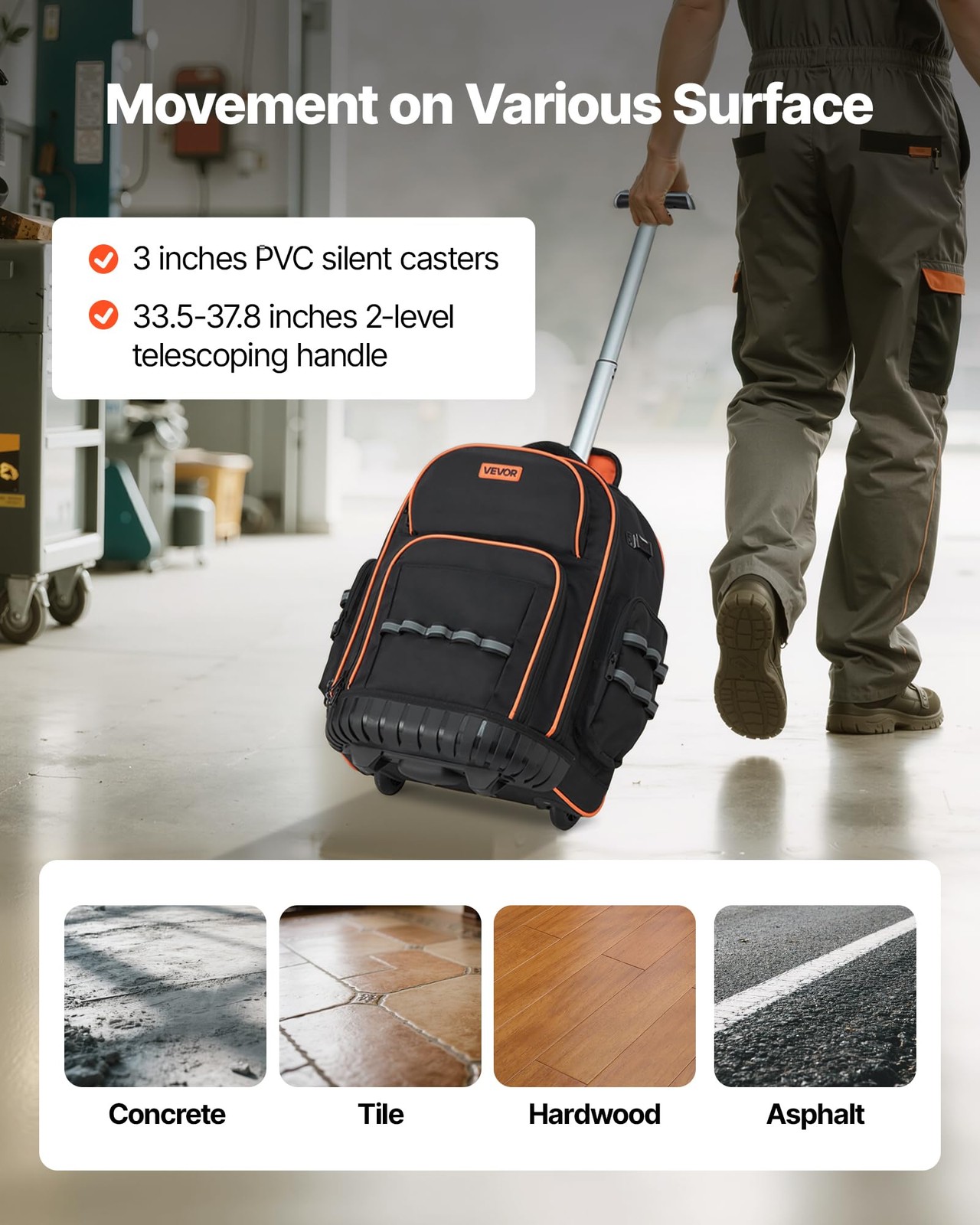 Vevor Rolling Tool Backpack 110 Lbs Load Capacity 45 Pockets Heavy Duty Roller