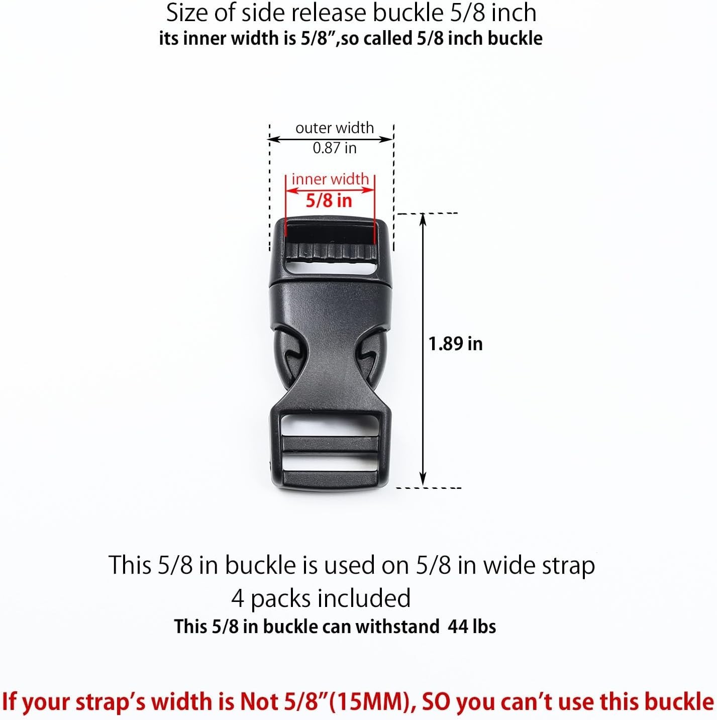Dual-Side Adjustable 1/2″ & 5/8″ Plastic Buckles – Quick-Release Heavy-Duty Set