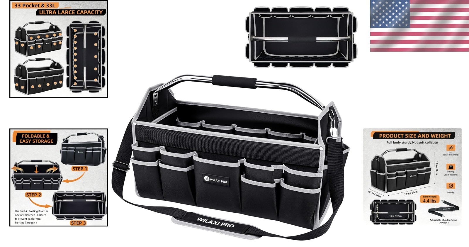 Versatile 20in Heavy Duty Tool Organizer with Adjustable Strap & Padded Handle
