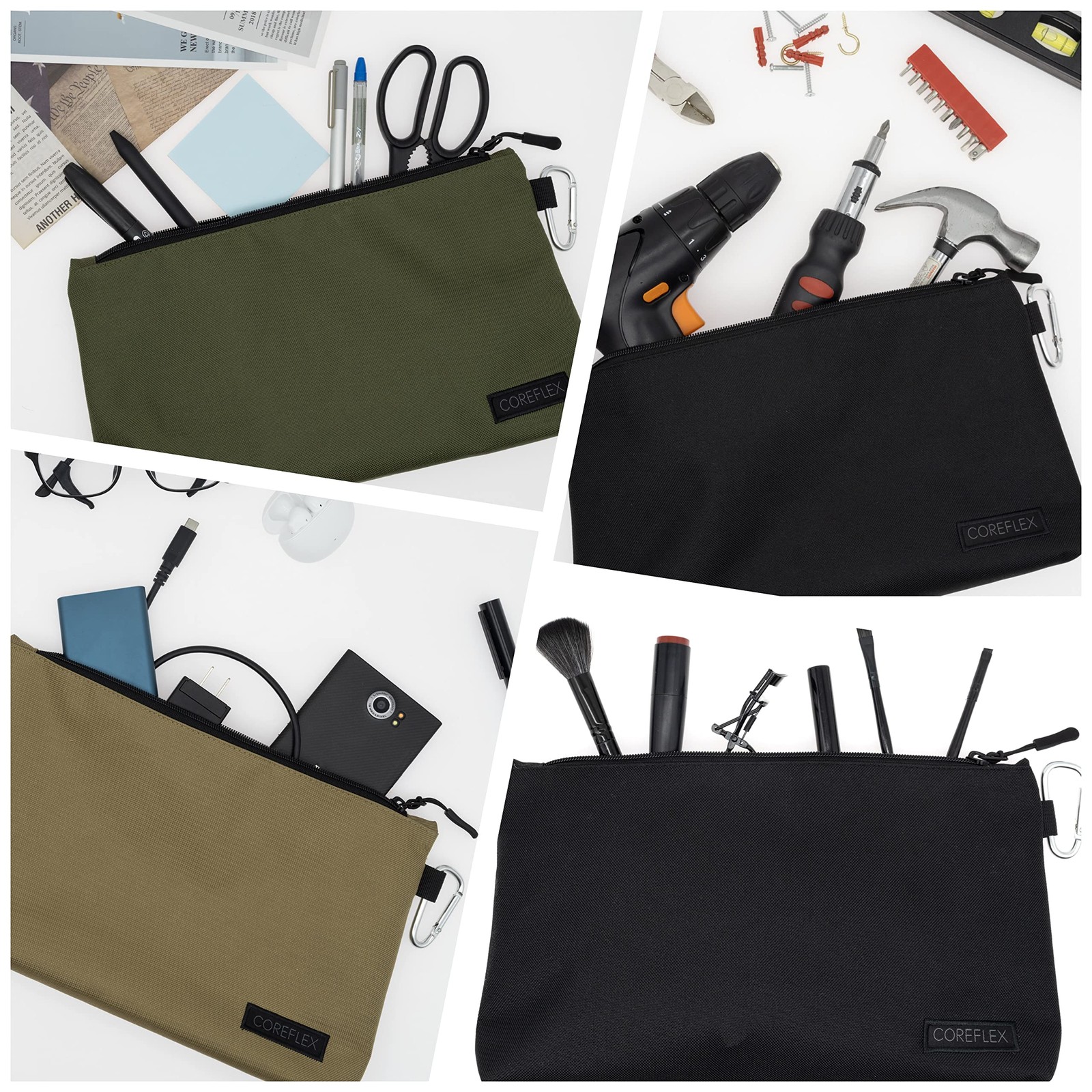 COREFLEX Premium Tool Pouch 6 pack Combo mixed size Black &Grey, black, grey