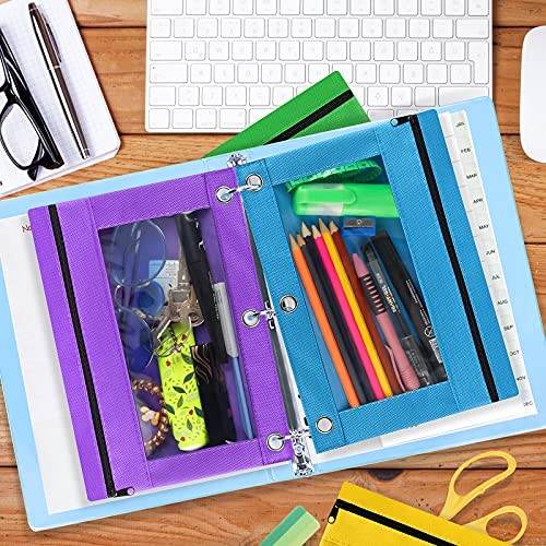 30 Pack 3-Ring Pencil Pouches, Assorted Colors, 9.8″x7.1″ Zipper Pen Cases