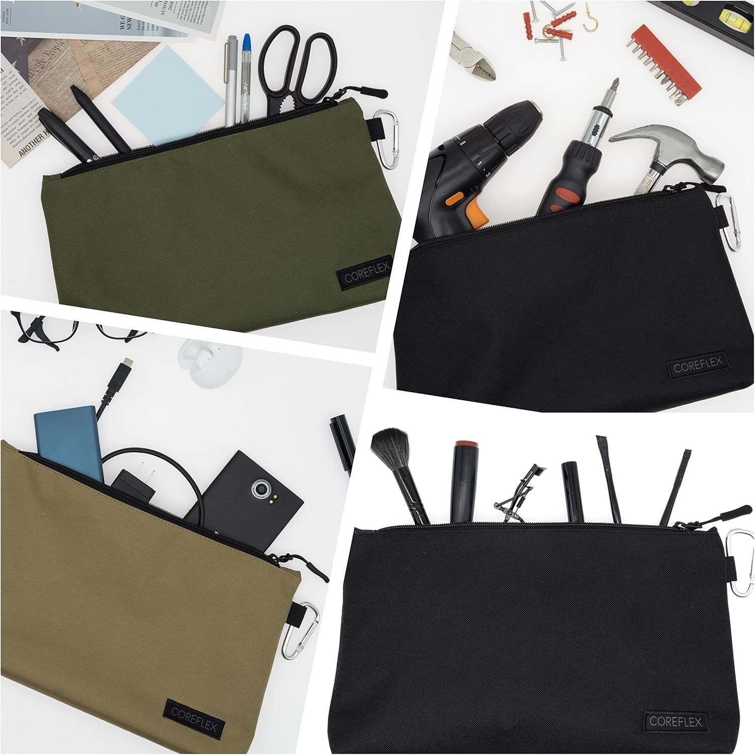 Canvas Storage Pouch Set, Flat Bottom, 6-Pack, YKK Zipper