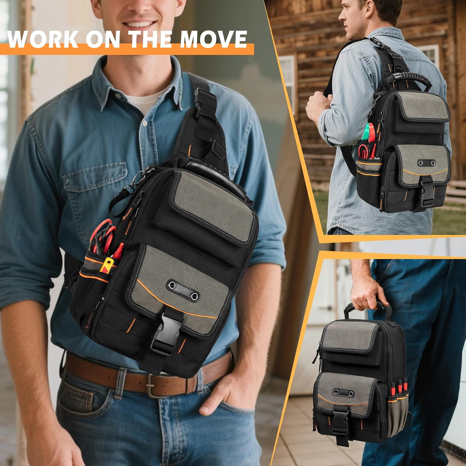 Electrician Tool Pouch Bag, Zippered HVAC Tool Organizer | Heavy-Duty Canvas Fab