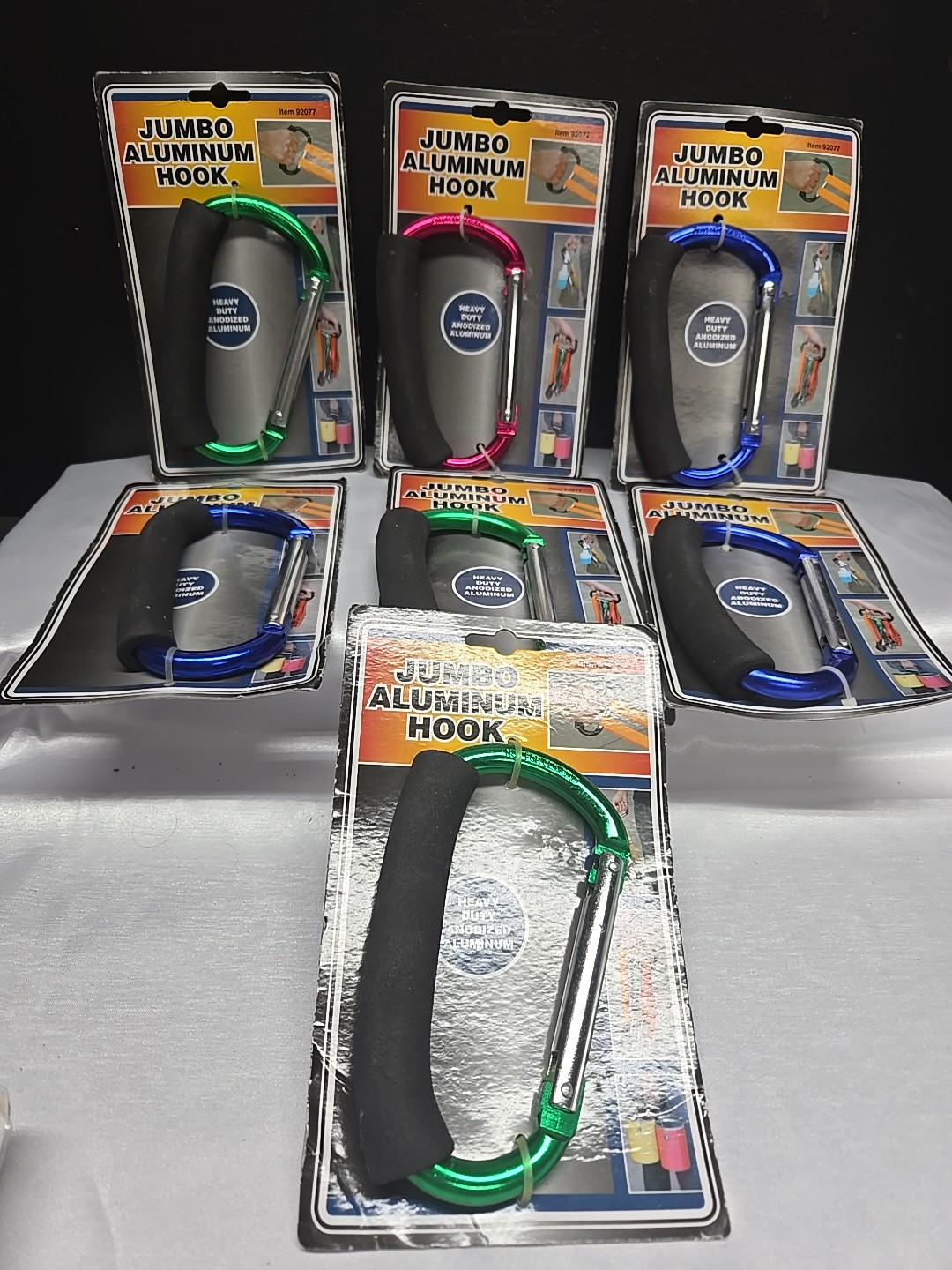 Aluminum Hook Jumbo 5 1/2″W Spring Loaded Snap&Cushion Grip Lot Of 7 Asst. Color