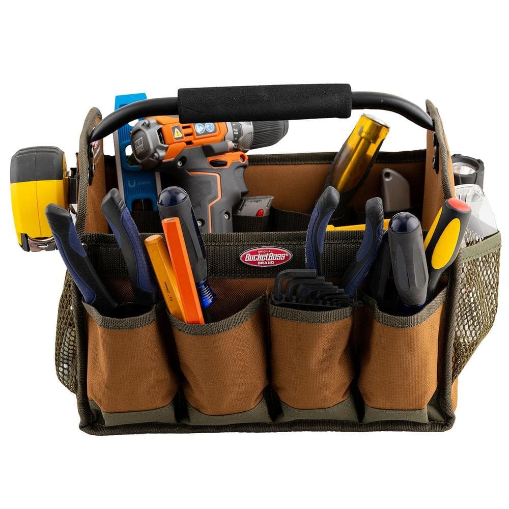 12 In. Open Top Tool Tote Bag All-Purpose with 8 Pockets and 12 interior Loops