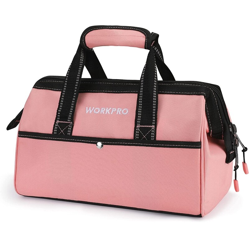 WORKPRO 13-in Tool Bag Pink Soft Cloth Tool Storage Bag Wide Mouth Tool Tote Bag