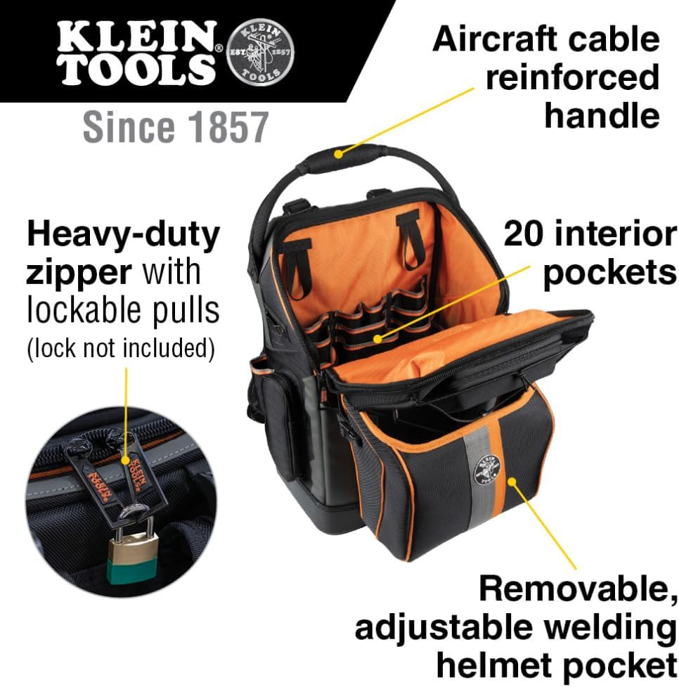 Fire Resistant Ironworker & Welder Backpack with 27 Pockets & Helmet Holder