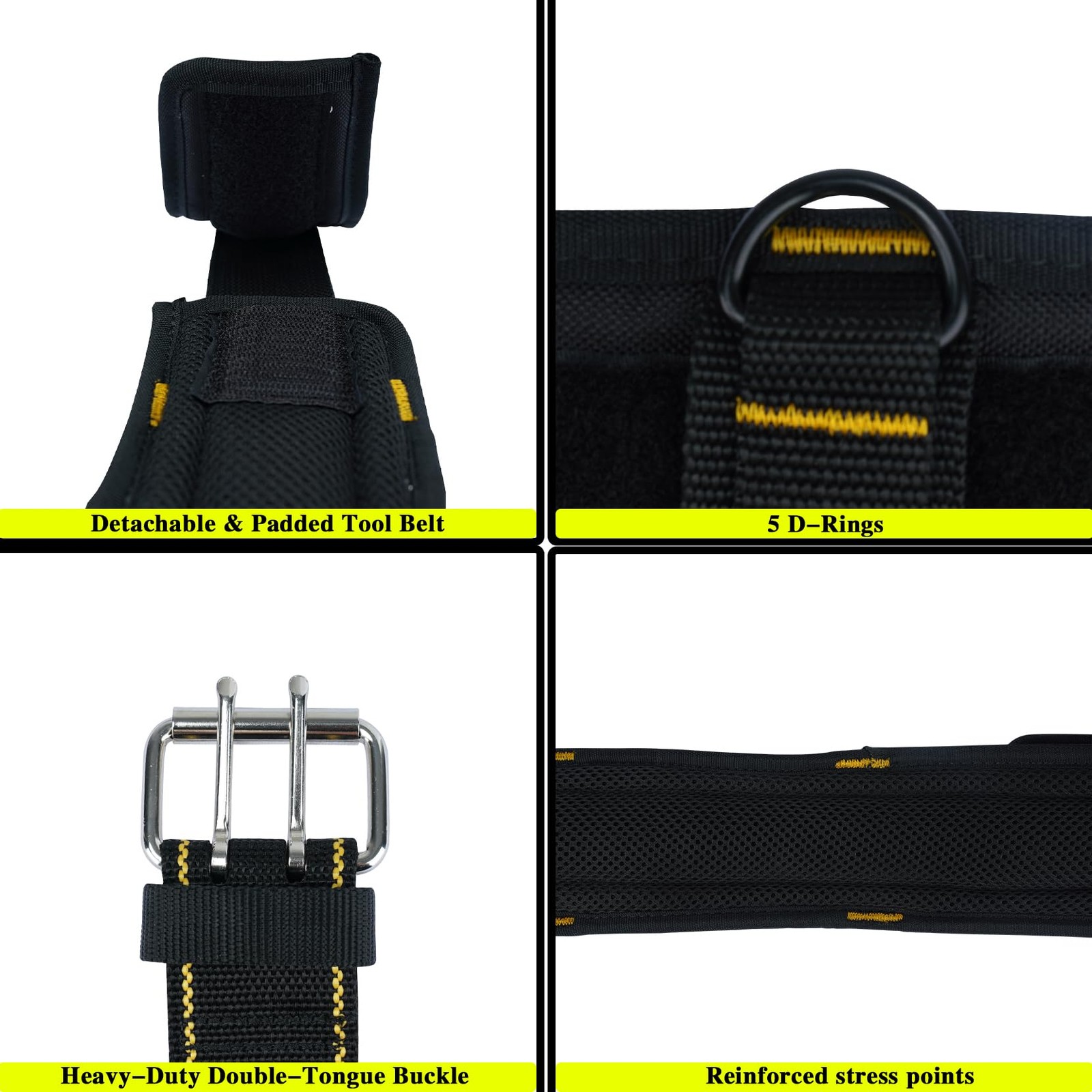 Padded Tool Belt D Ring Adjustable 44″-53″ Waist Heavy Duty Work Metal Buckle