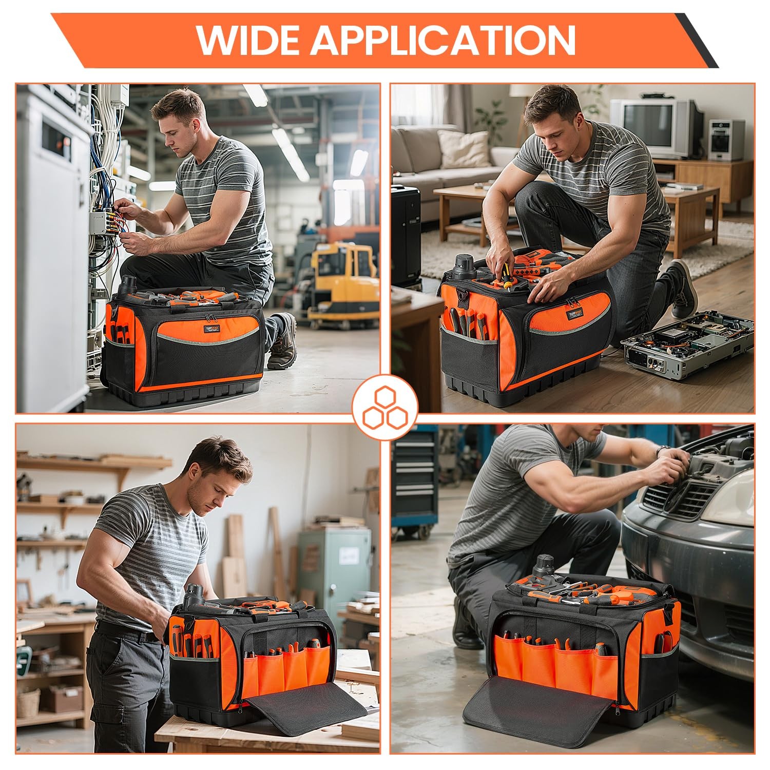 Tuffworx Heavy Duty Tool Bag Large Tool Bags 20Inch 18 Pockets 19.6X 12.9X 11.8