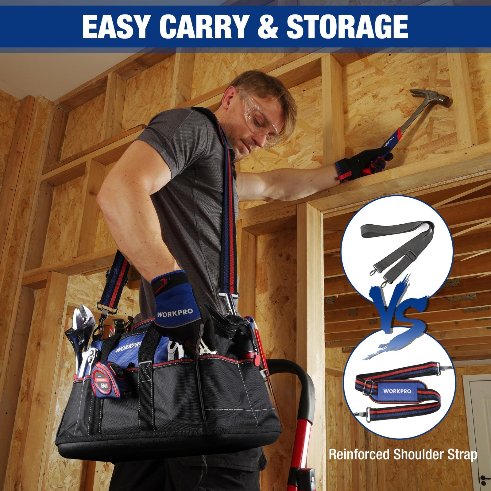16″ Wide Mouth Tool Bag – Waterproof Base, Multi-Pocket, Heavy Duty, Adjustable