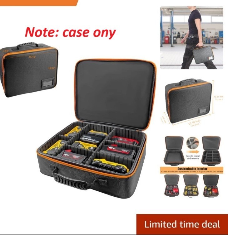 XL Heavy-Duty Tool Battery Storage Bag for Dewalt, Milwaukee, Makita Batteries