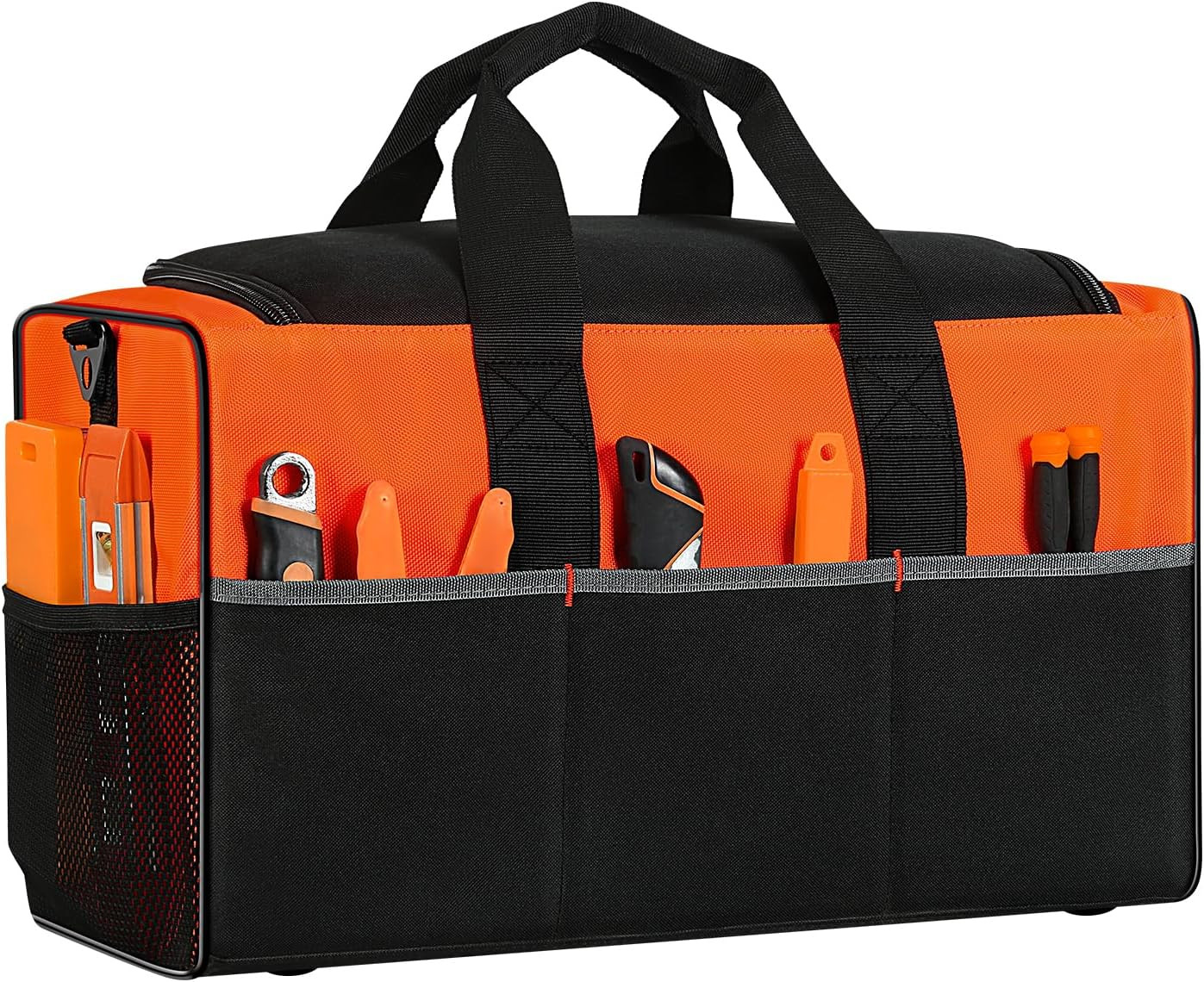 Durable Heavy Duty Tool Bag, 2 Pockets, 19.7″x11.8″x10.6″, Black & Orange