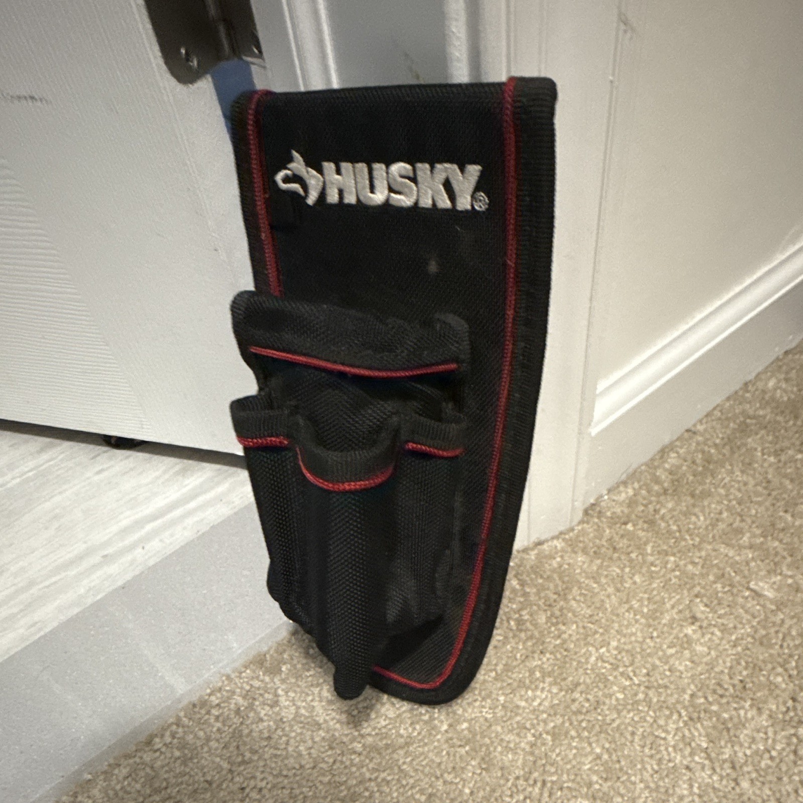 Husky Black/Red Nylon Tool Belt Utility Pouch with Multiple Pockets