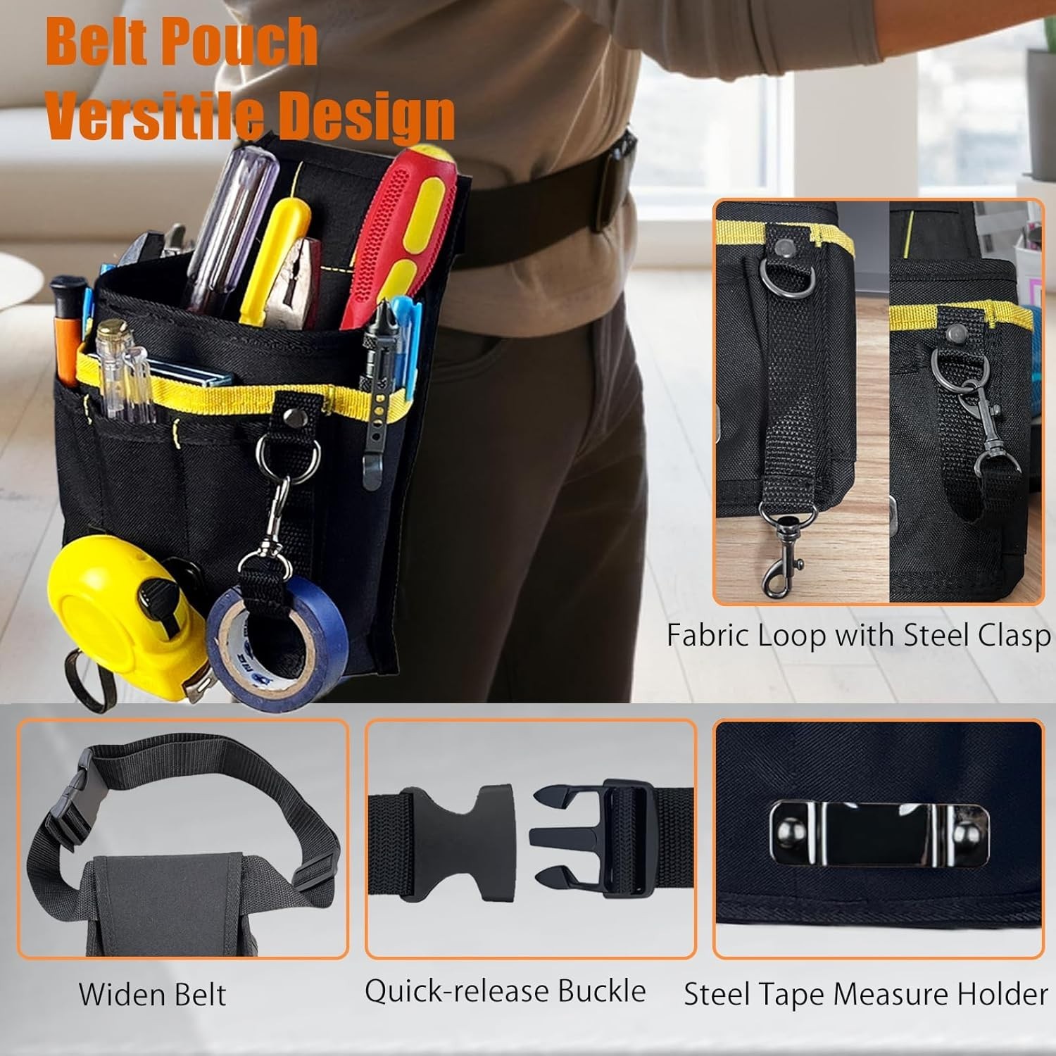 Utility Tool Belt, Work Bag Organizer, Electrician Tool Pouch for Men, Multi-…