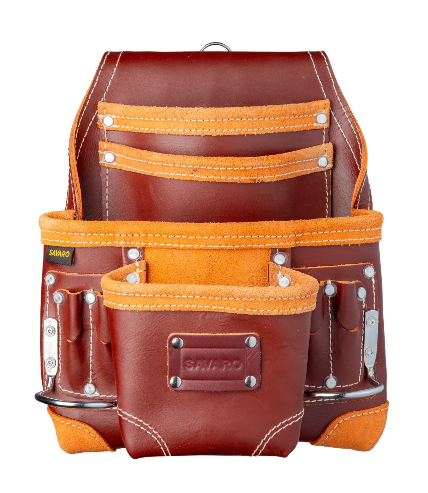 Savaro Leather Tool Belt with Suspenders, Genuine Leather, 23 Pockets, Fits W…