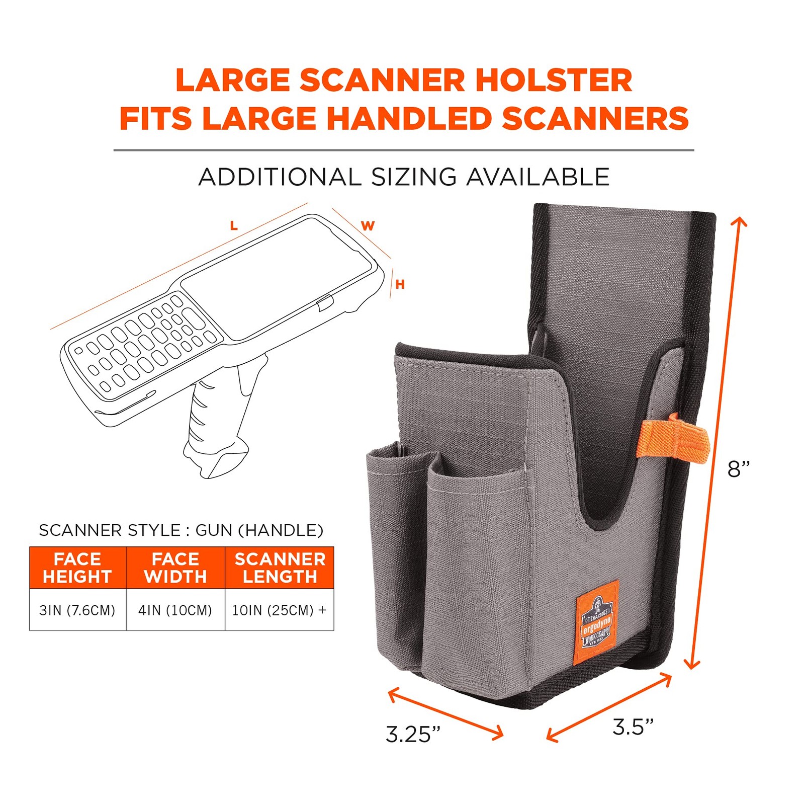 Utility Holster Pouch For Barcode Scanners Large Gray Durable Abrasion Resistant