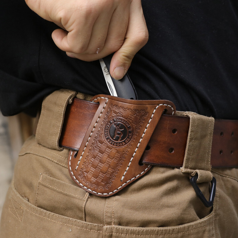 TOURBON Leather Folding Knife Pocket Belt Sheath Camping Gift-Special offer