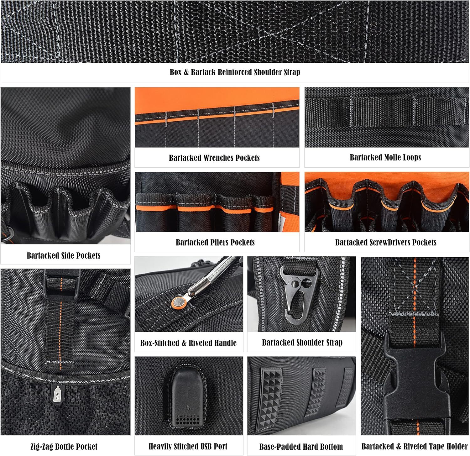 WELKINLAND full opening tool backpack, tool bag backpack, tool backpacks
