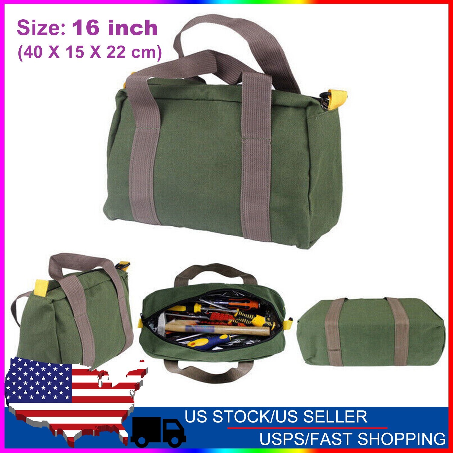 Heavy Duty Tool Bag w/Zipper Storage Large Capacity Waterproof Muti-Purpose Bag
