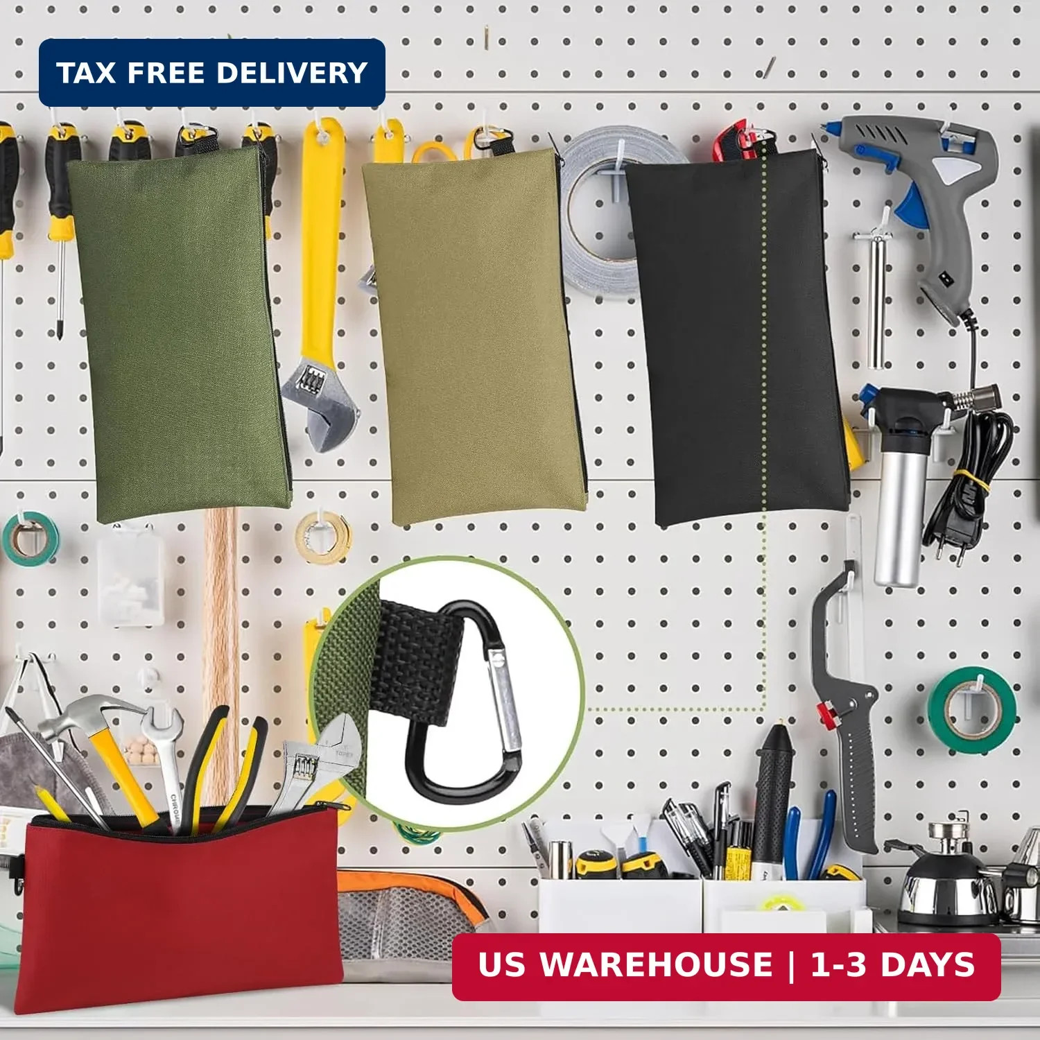 4 Pack Tool Bag, Premium Tool Pouch Zipper Bag, 12″ Tool Pouch with Zipper, Mult