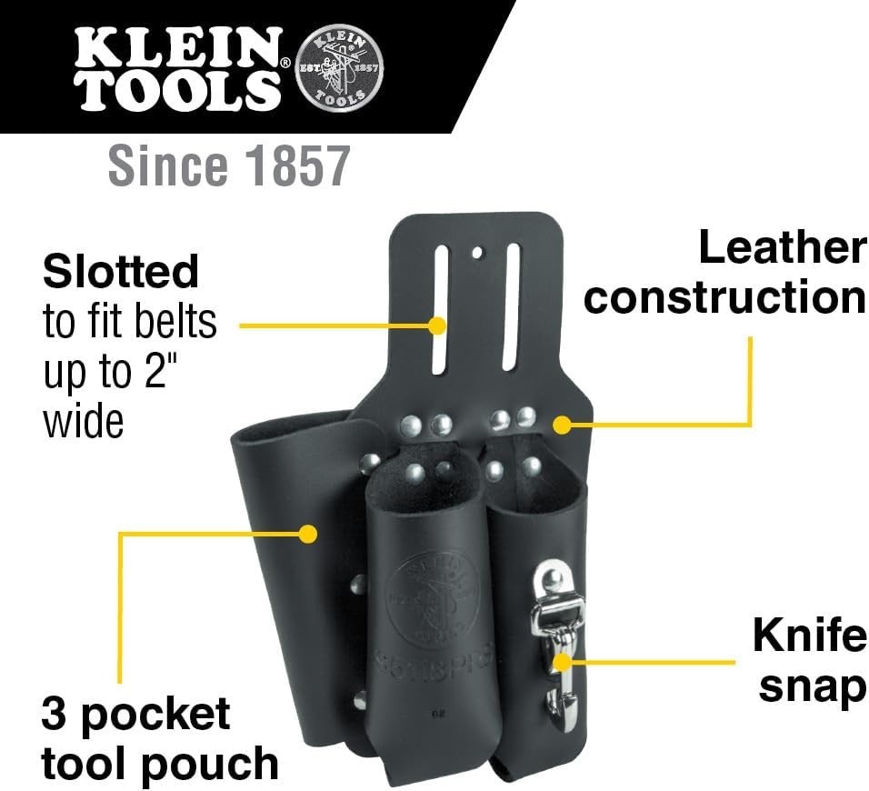 Leather Tool Holder with 3 Pockets for Pliers, Folding Rule, Screwdriver and …