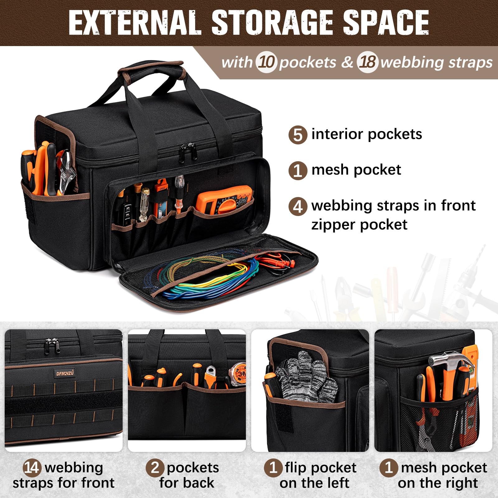 17 Inch Heavy Duty Tool Bags for Men Women, 20 Pockets Portable Tool Bag with…