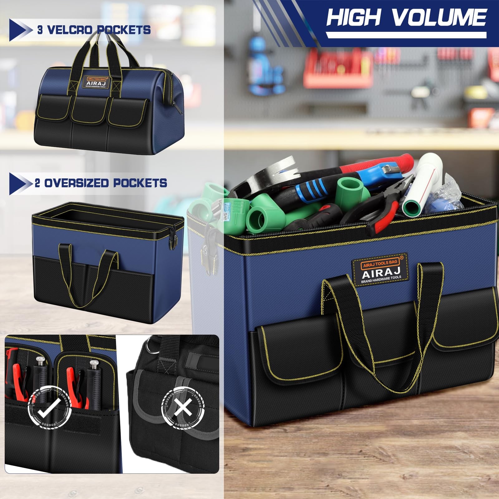 2Pack 18 In & 14 In Portable Wide Mouth Heavy Duty Utility Tool Storage Bags