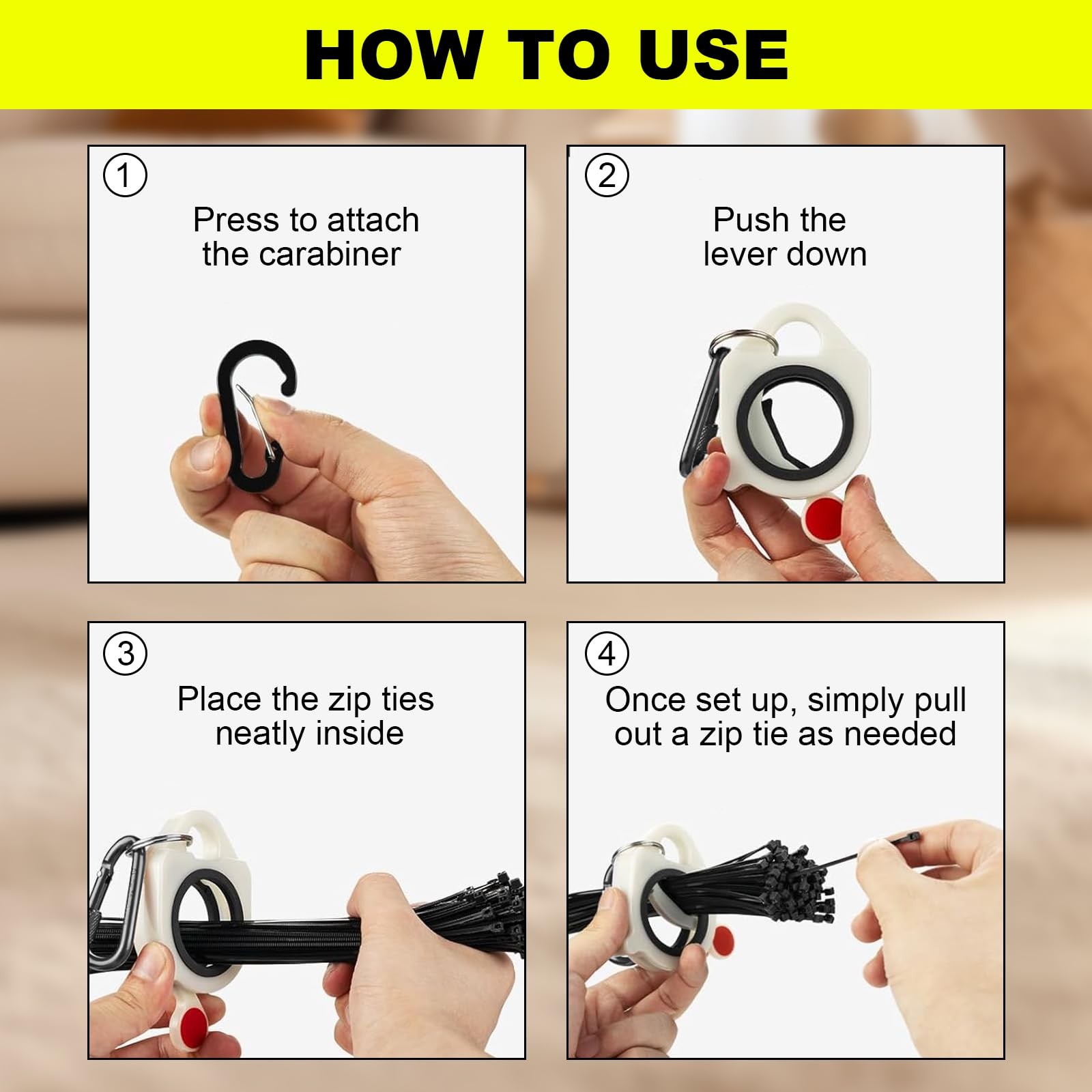 Zip Tie Holder Cable Organizer Clip with Carabiner—Ideal for Tool White