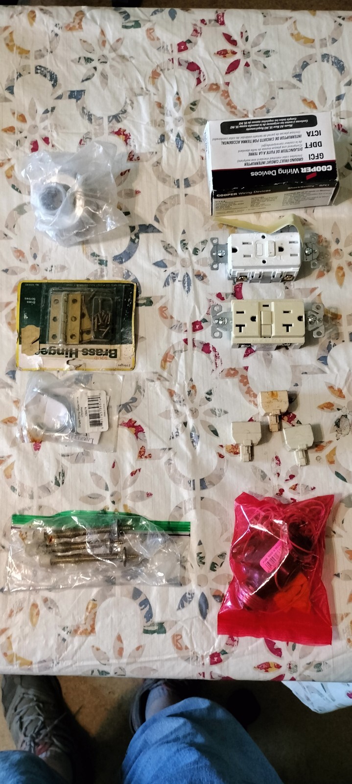 Assorted household items with tool bag.
