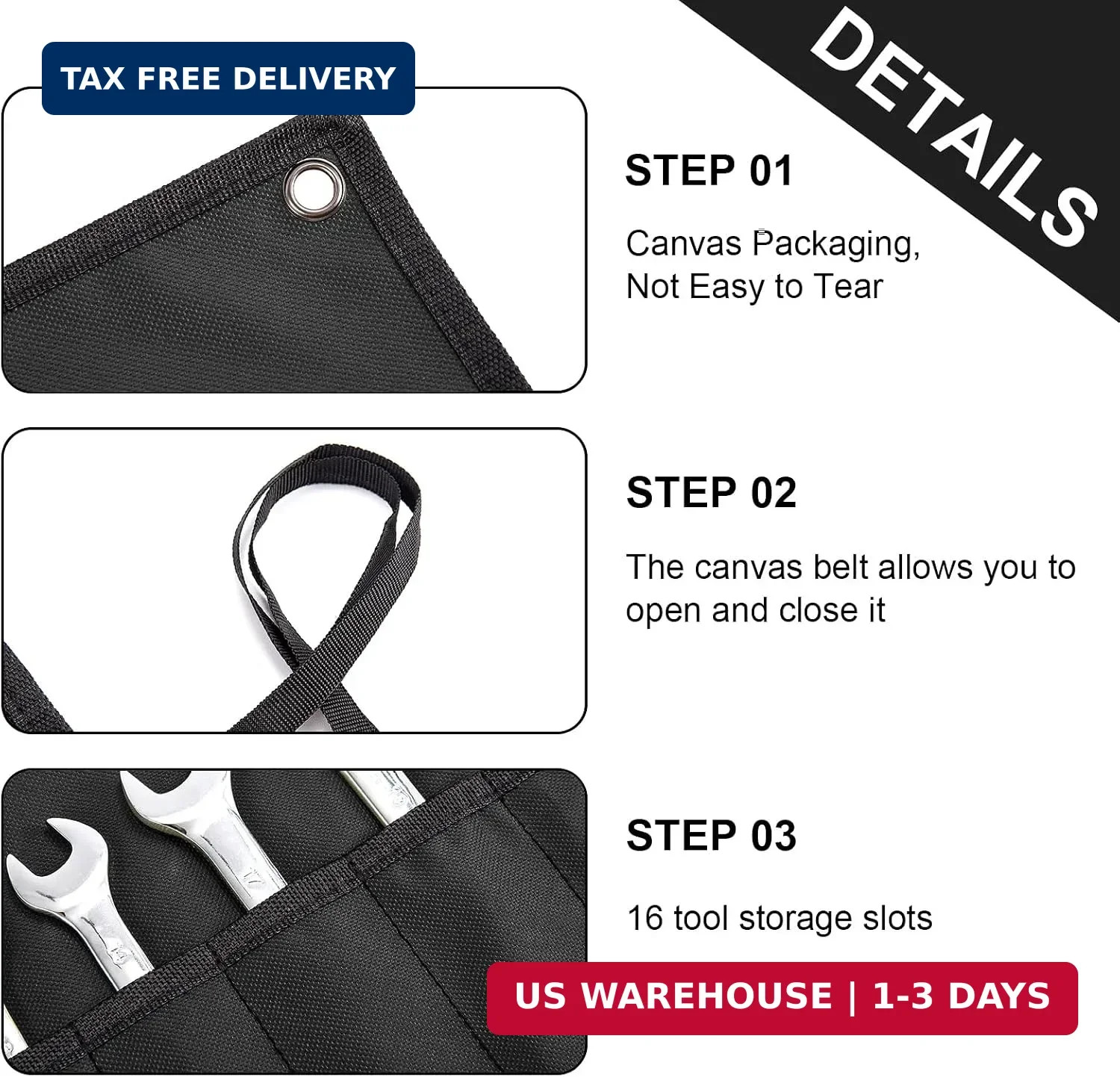 Wrench Organizer,Tool Roll Pouch – 16-Pocket Waterproof Oxford Cloth Wrench Roll