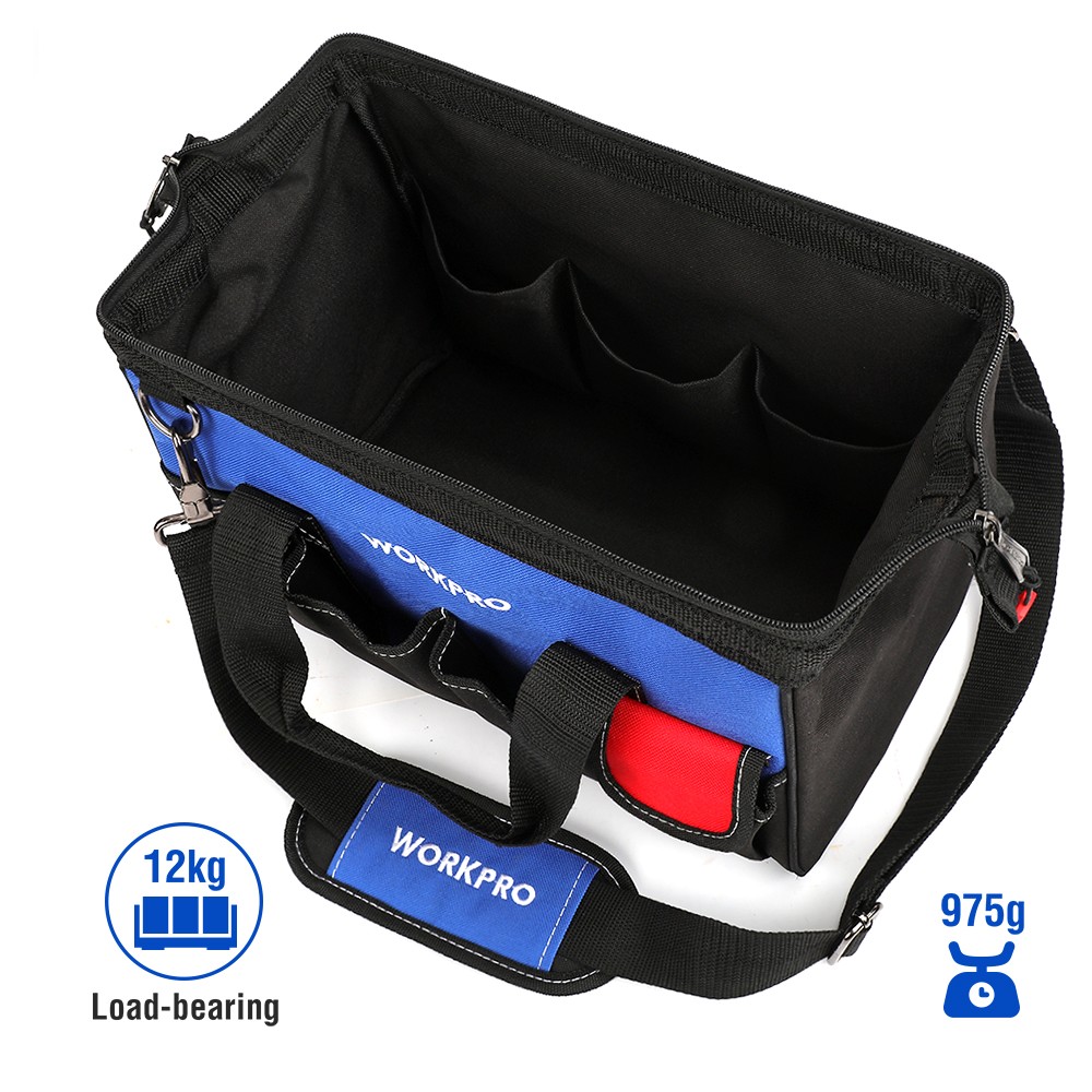 WORKPRO 14″ Tool Bag 13 Pockets Close Top Wide Open Mouth w/Adjustable Shoulder