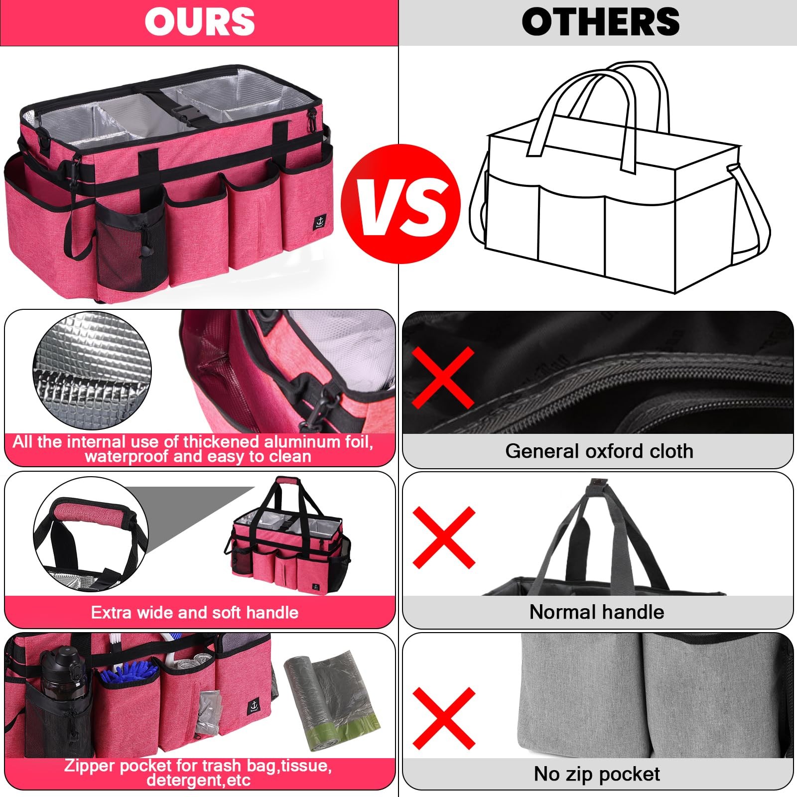 Timoxi Extra large Cleaning Caddy Bag Built-in 19” x 11” x 11”, Pink