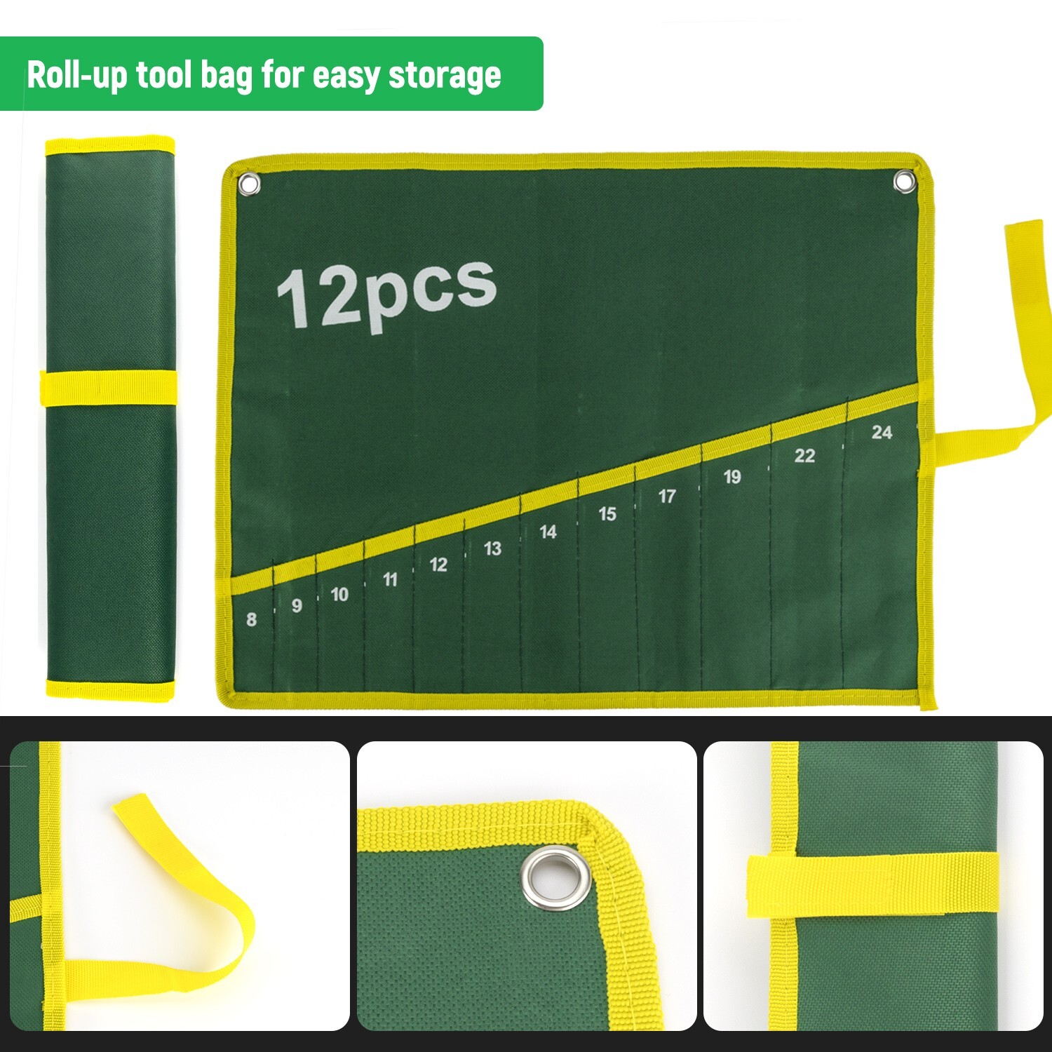 2Pc Wrench Roll Up Pouch Wrench Organizer Bag, Durable Oxford Canvas Wrench Set