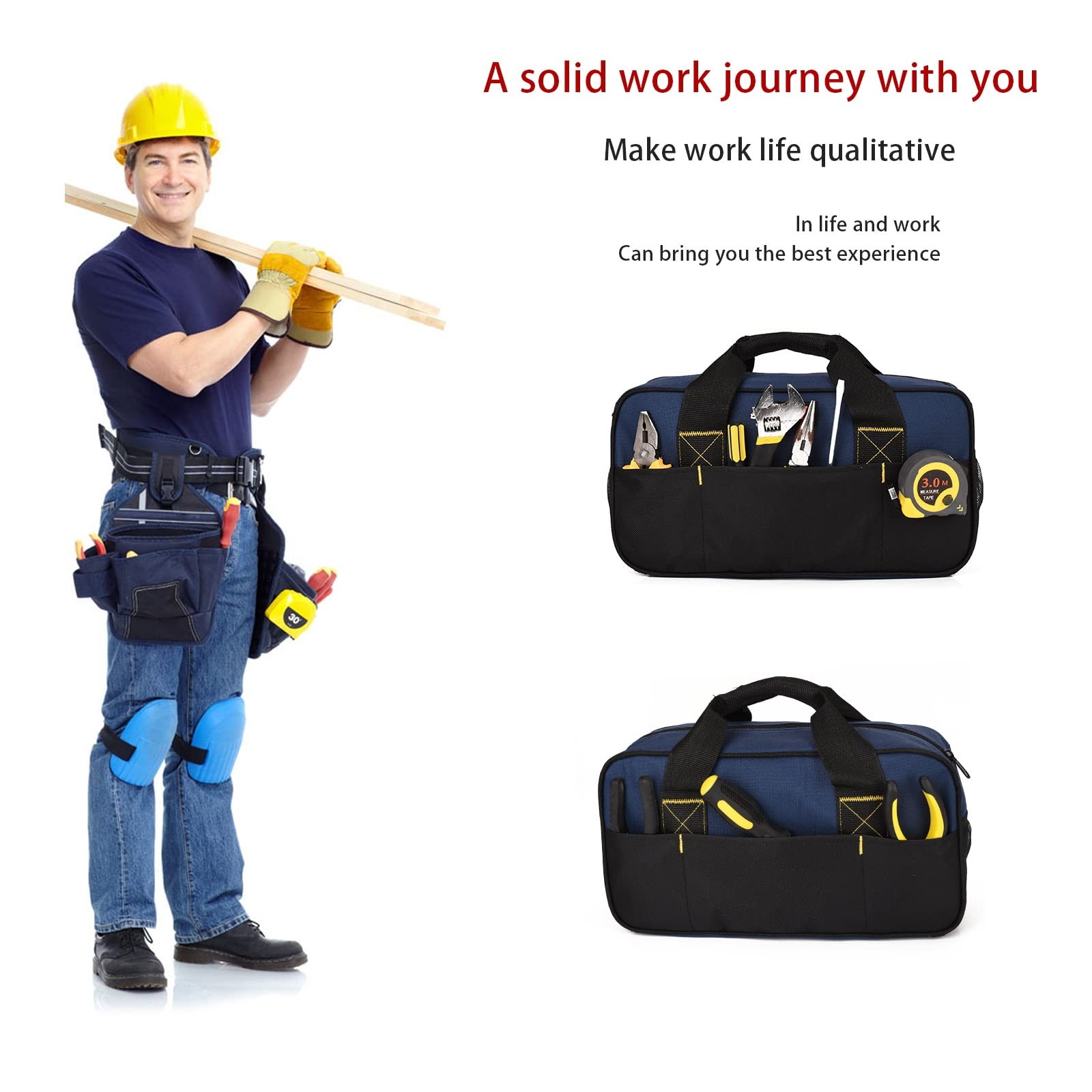 14 Inch Small Tool Bag Wide Mouth Waterproof Organizer Electrician Black/Blue