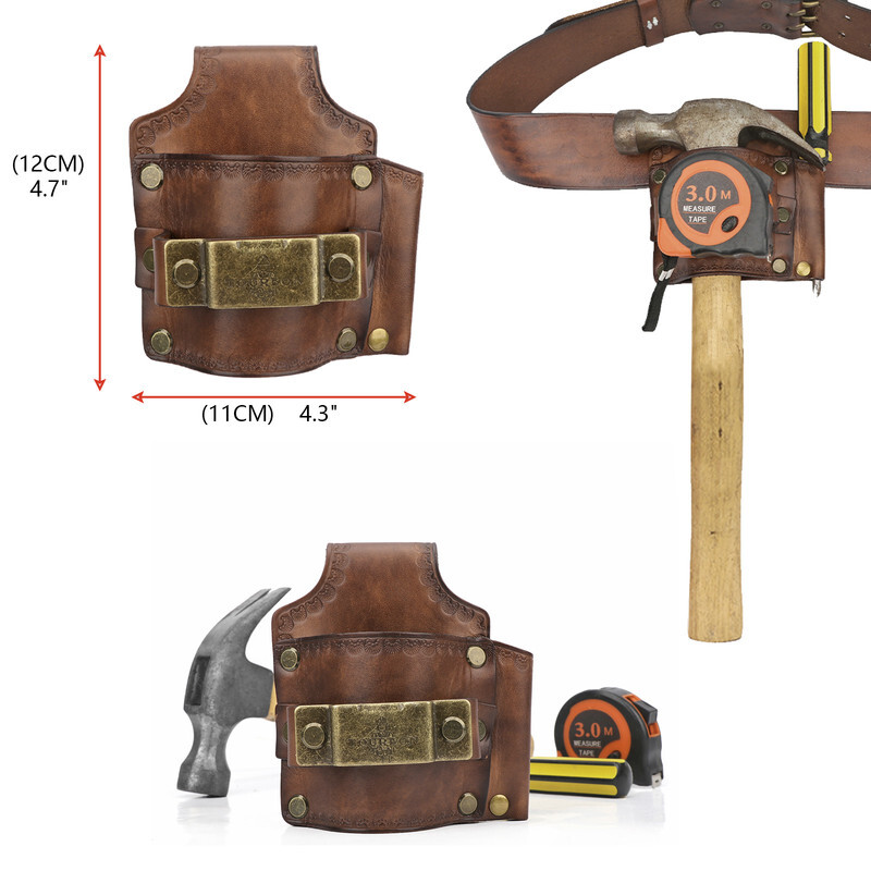 Leather 3-in-1 Tools Belt Pouch Hammer Holster Tape Measure Workshop Holder Case