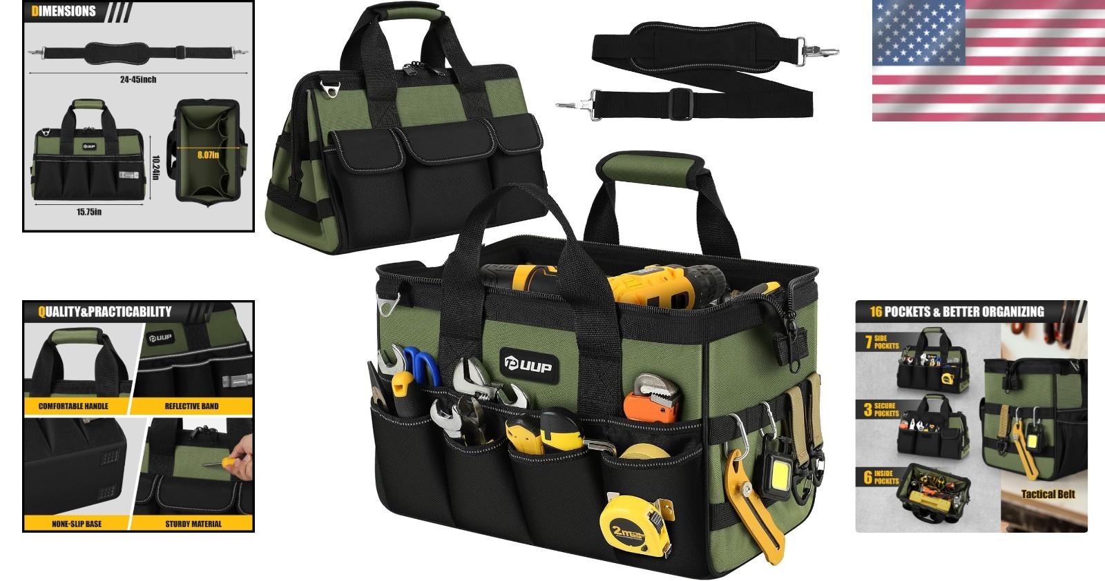 Portable 15″ Tool Organizer Box, Green