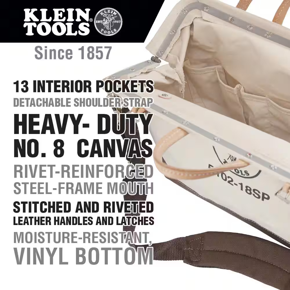 Deluxe Tool Bag, Canvas, 13 Pockets, 18-Inch