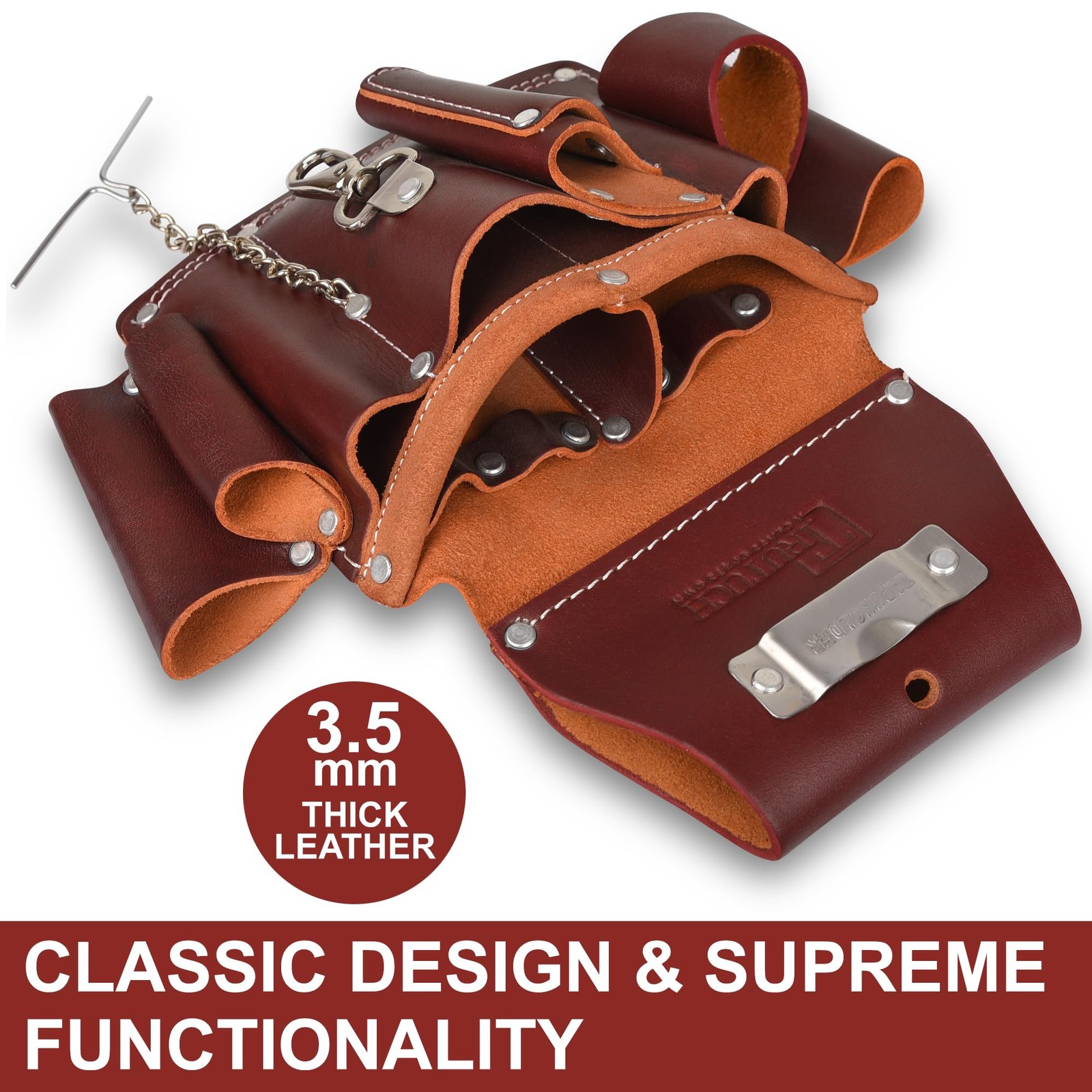 TRUTUCH Maroon Grain Leather Electrician’s Tool Pouch | Carpenter Electric Tool