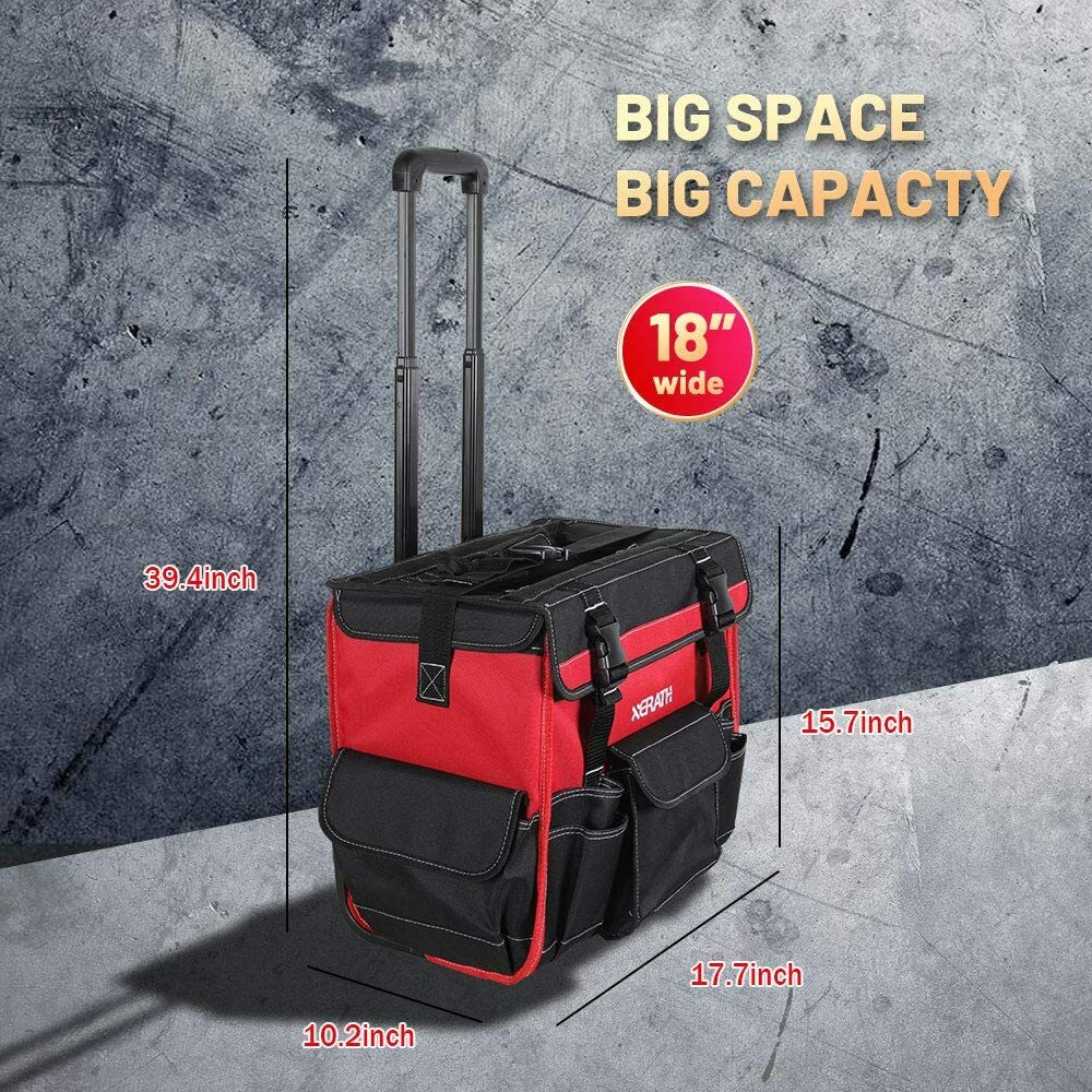 Rolling Tool Backpack/Bag 33 Pockets Reinforced Base, Wheels, Telescoping Handle