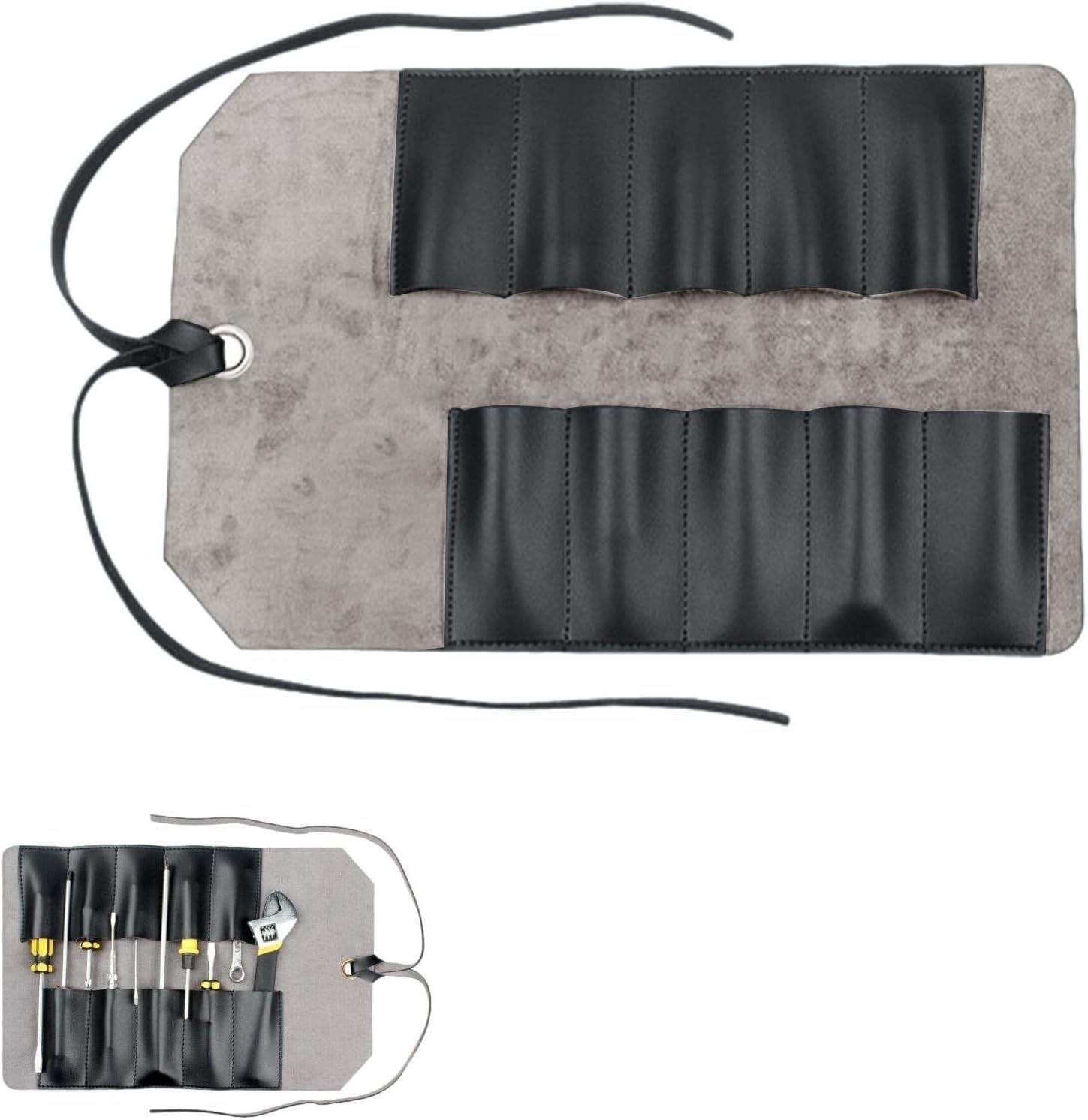 Handcrafted Leather Tool Roll Pouch with 10 Slots for Craftsmen & Professionals
