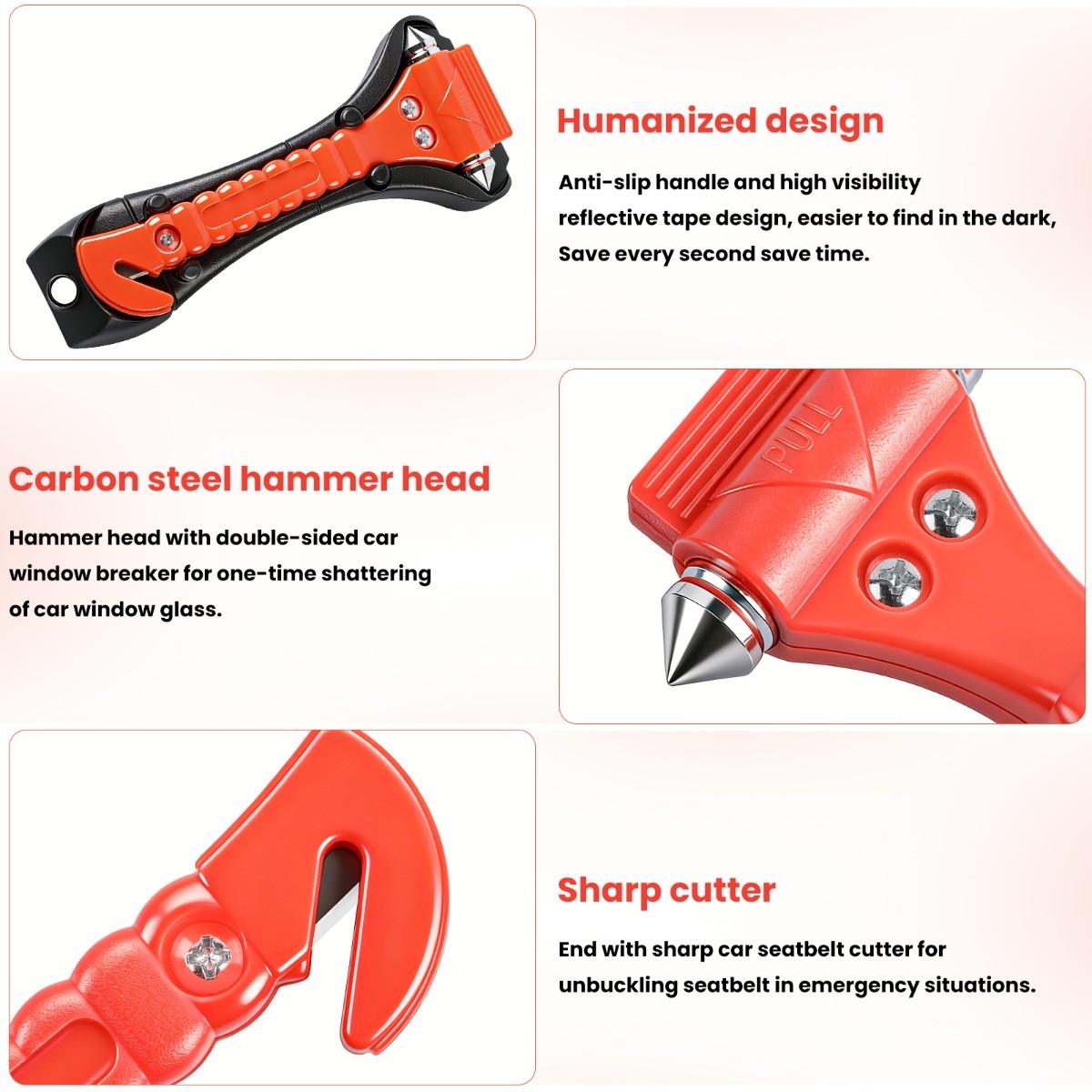 2-Pack Car Emergency Escape Tool Window Breaker Hammer Seat Belt Cutter Orange