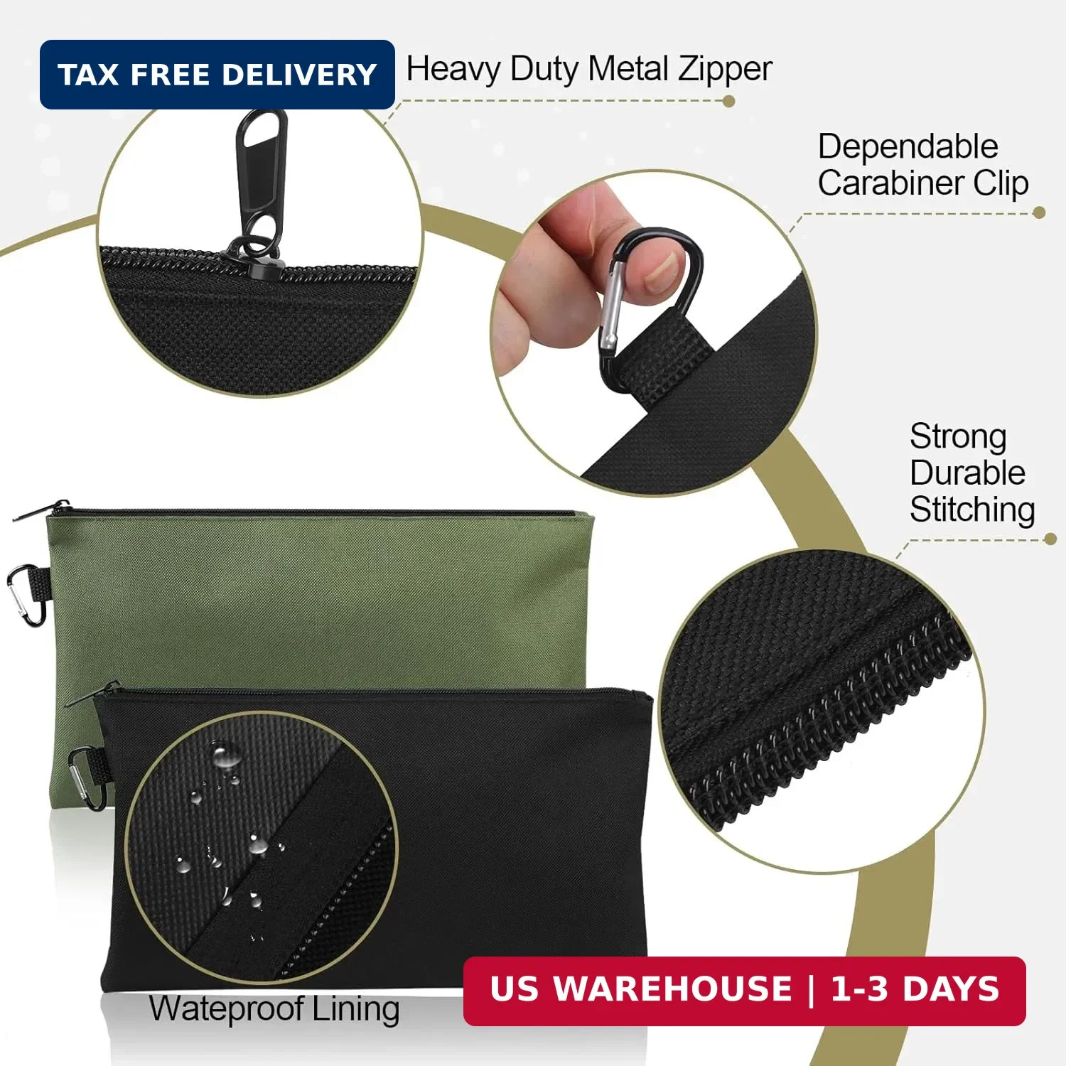 4 Pack Tool Bag, Premium Tool Pouch Zipper Bag, 12″ Tool Pouch with Zipper, Mult