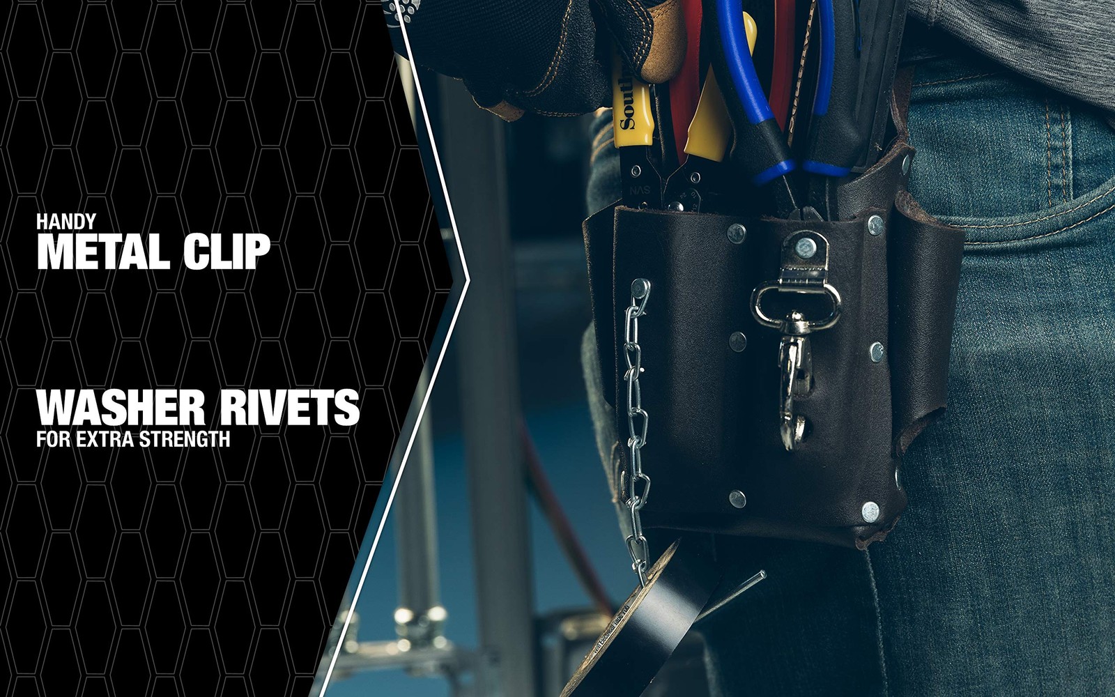 POUCH4 Leather Tool Pouch; 5 Pocket Pouch with Electrical Tape Chain; Fade Re…