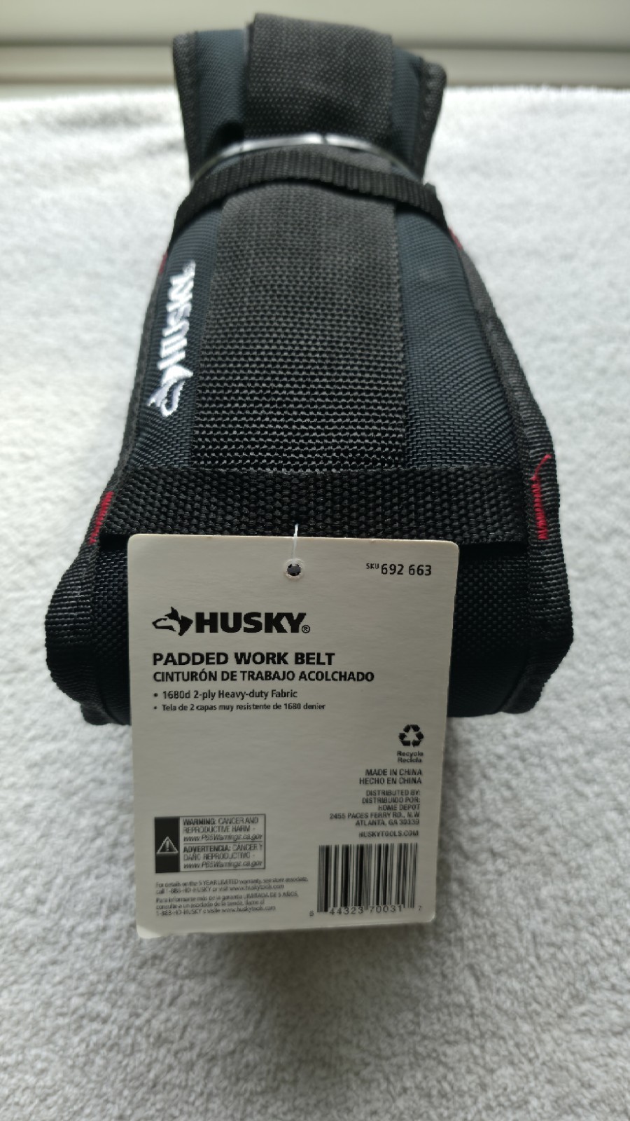 Husky Padded Work Tool Belt 692663 Black, Adjustable Waist