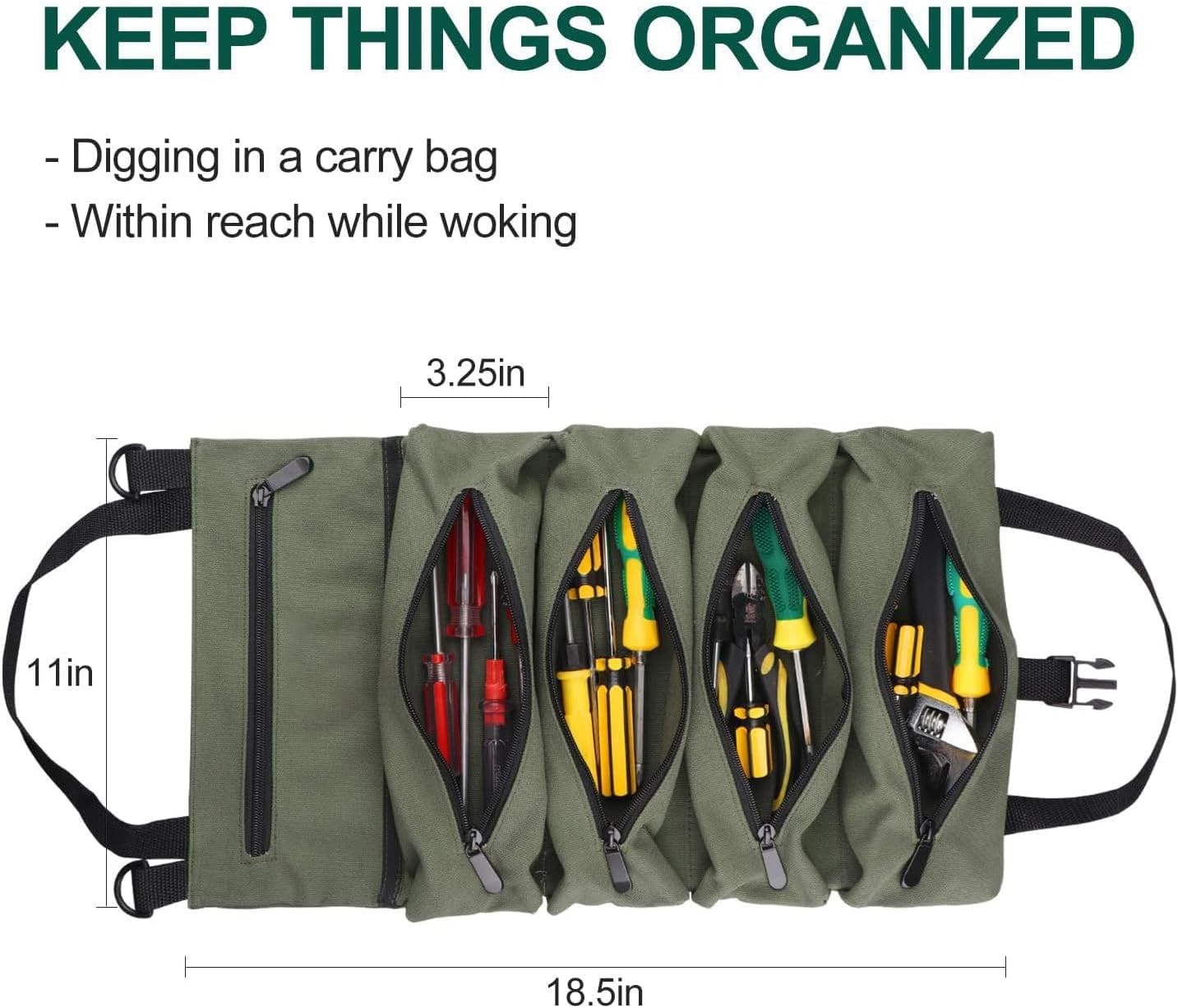 Heavy Duty Tool Roll Organizer Waterproof Oxford Cloth 5 Pockets For Mechanics E